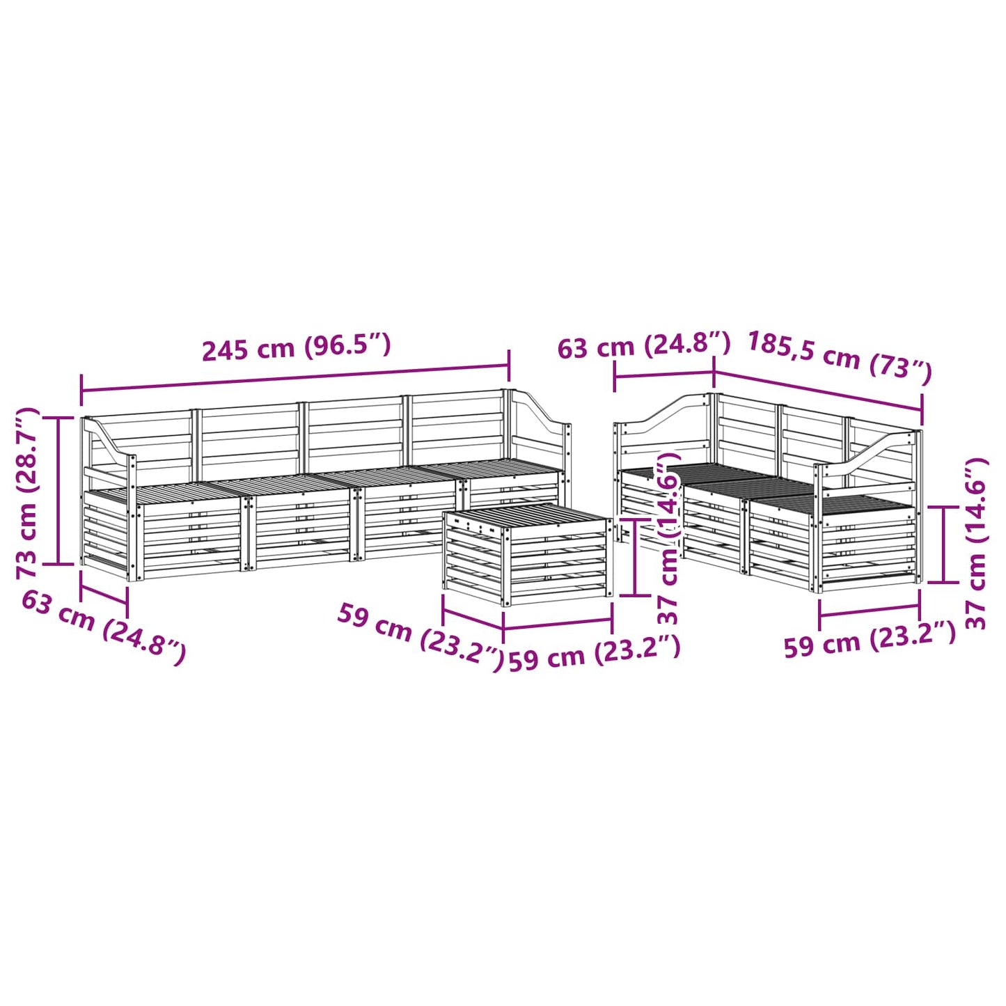 Set divani 8 pcs Naturale Legno di Acacia Massello | homemem39