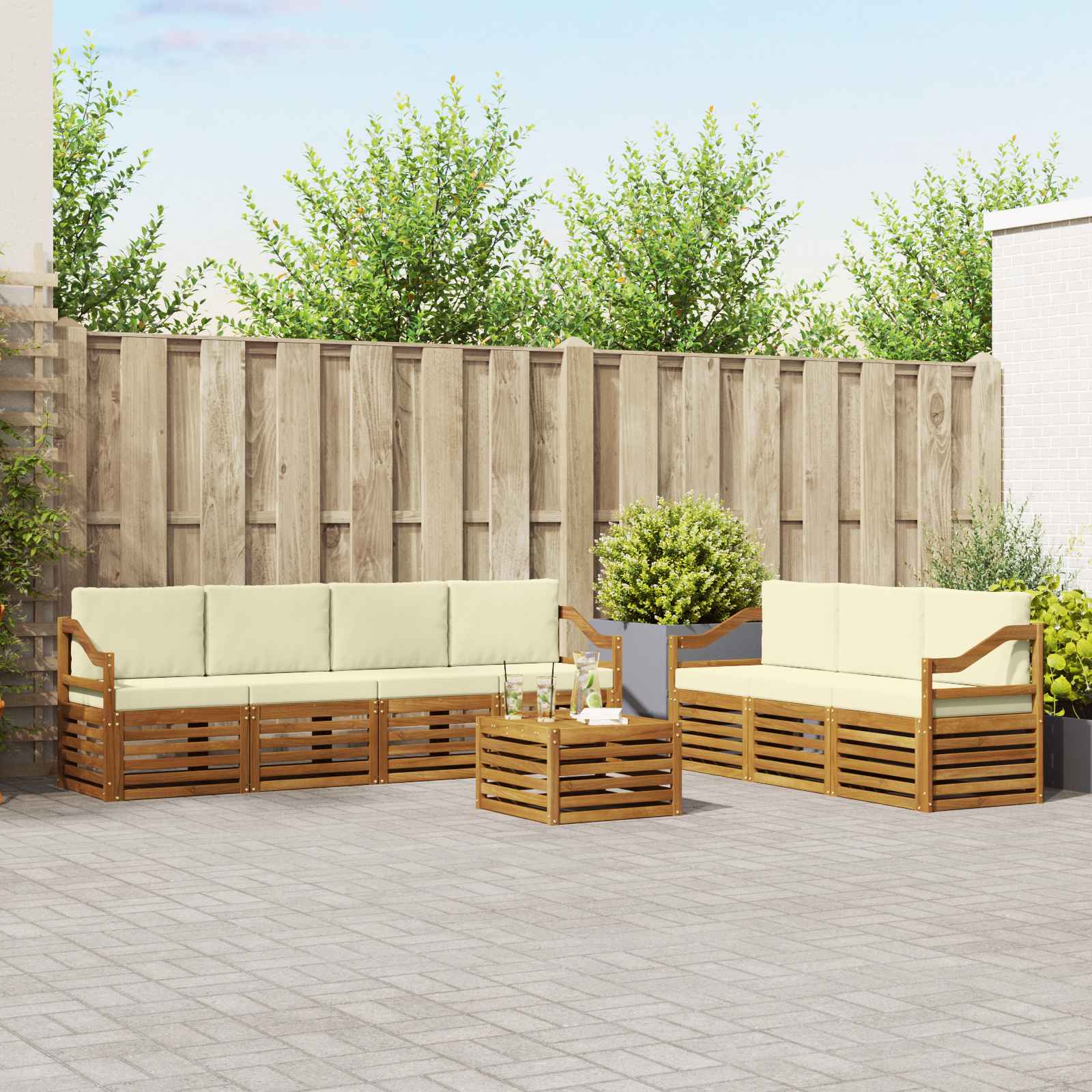 Set divani 8 pcs Naturale e Crema Legno di Acacia Massello | homemem39