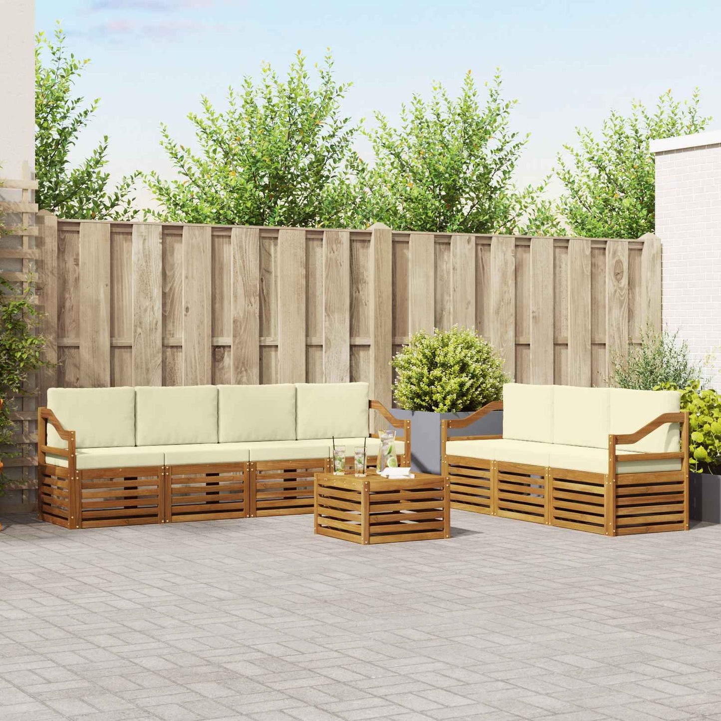 Set divani 8 pcs Naturale e Crema Legno di Acacia Massello