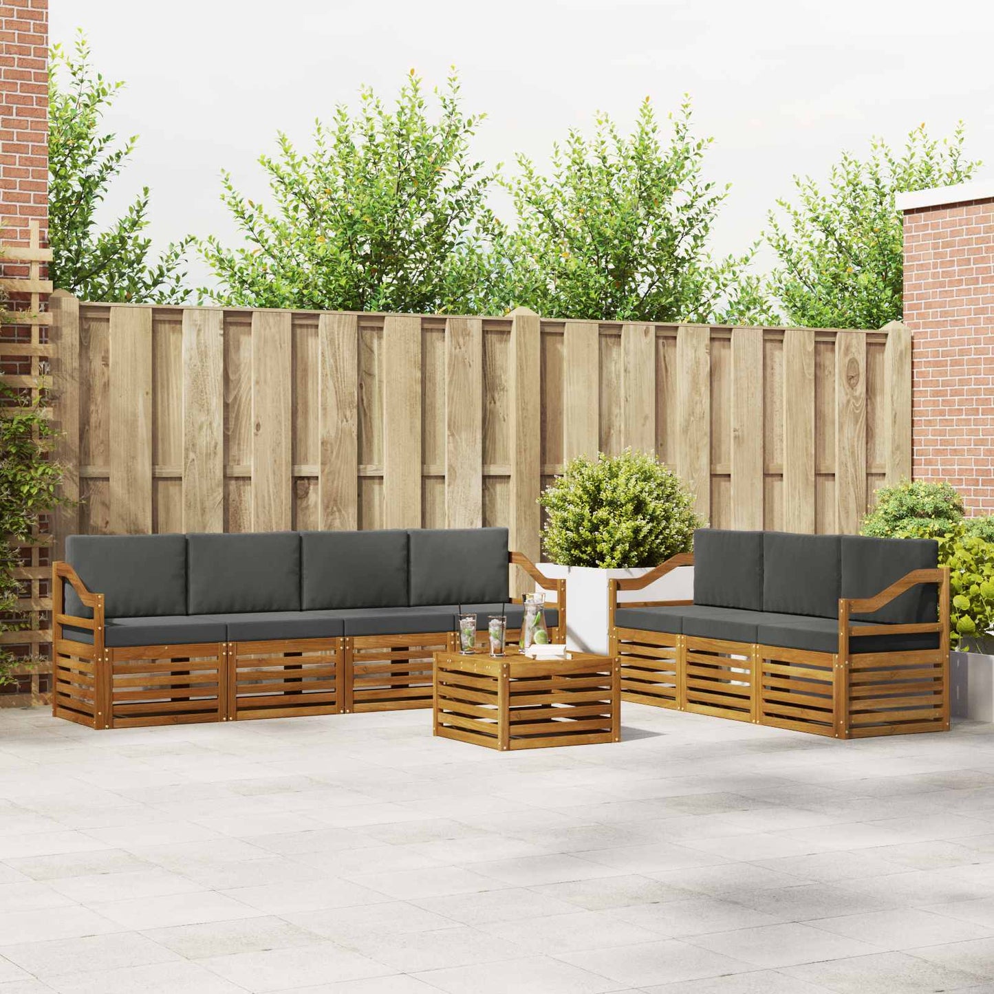 Set divani 8 pcs Naturale e Antracite Legno di Acacia Massello