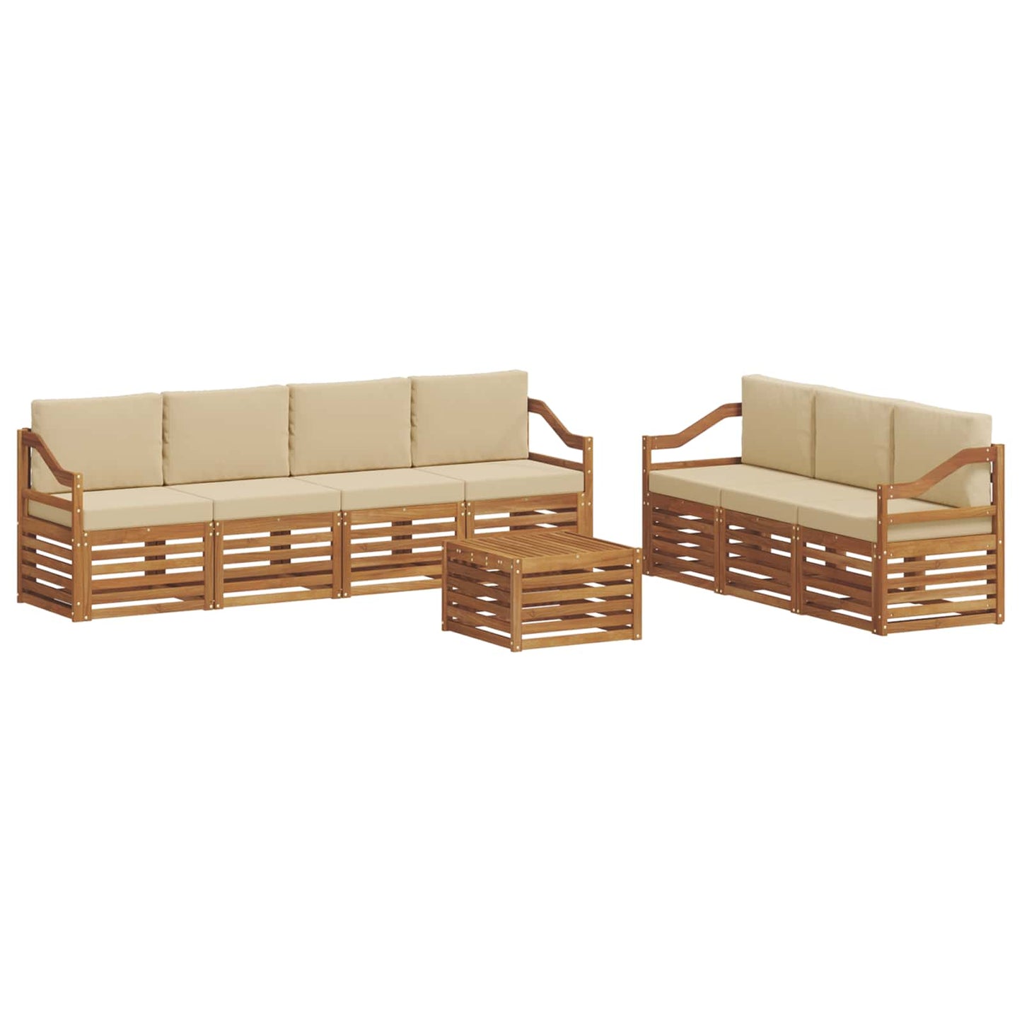 Set divani 8 pcs Naturale e Beige Legno di Acacia Massello
