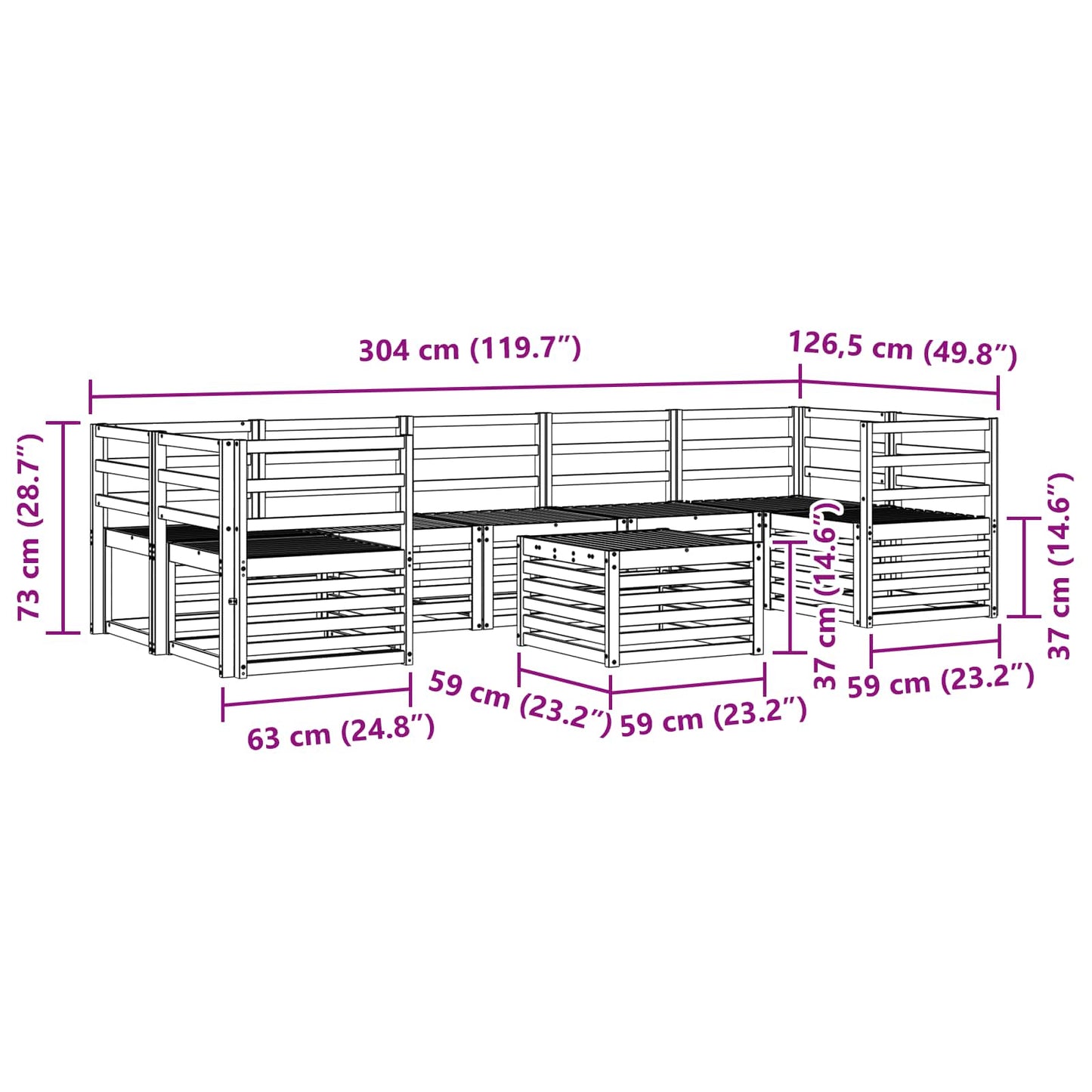 Set divani 8 pcs Naturale Legno di Acacia Massello