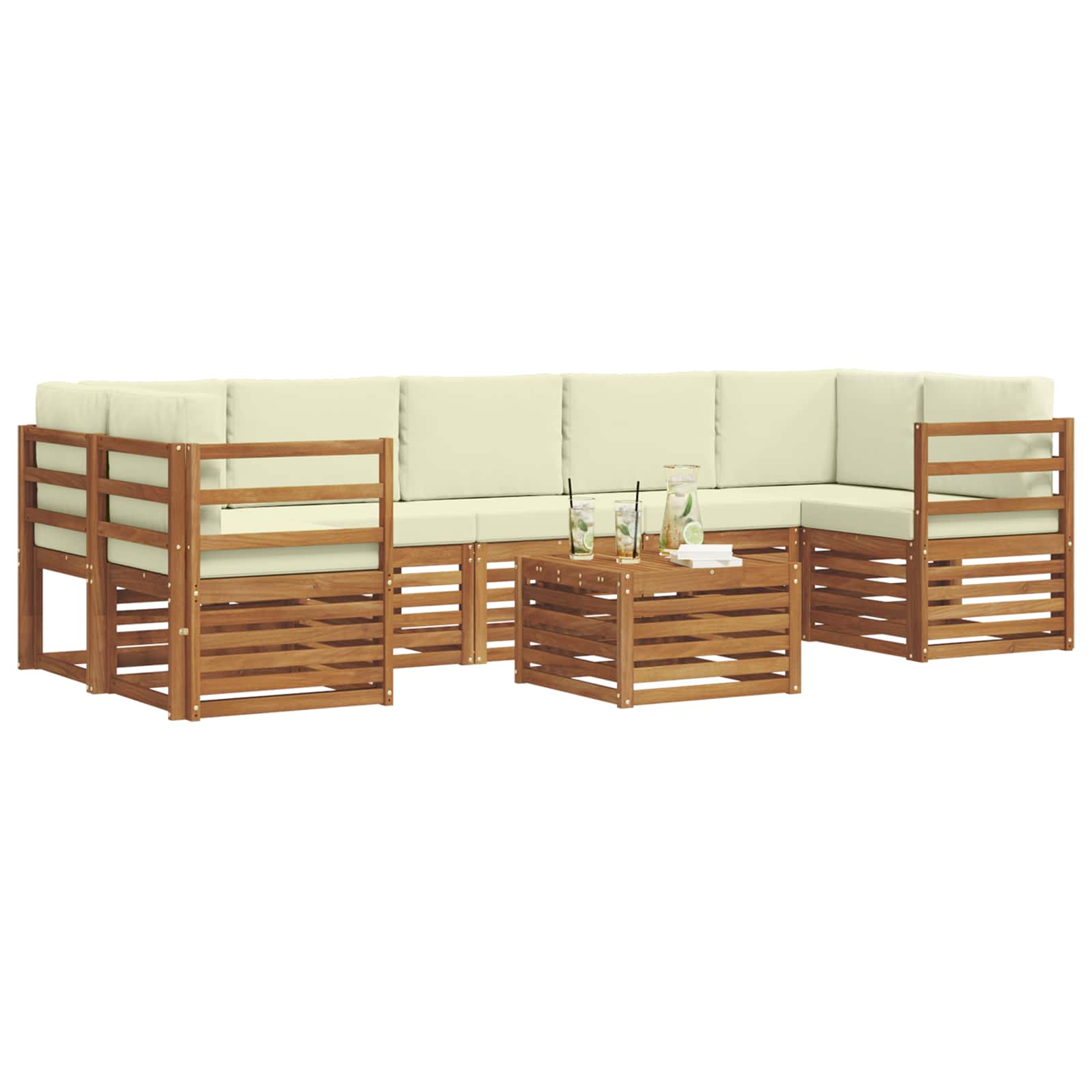 Set di divani da esterno con cuscino 8 pcs Naturale e Crema | homemem39