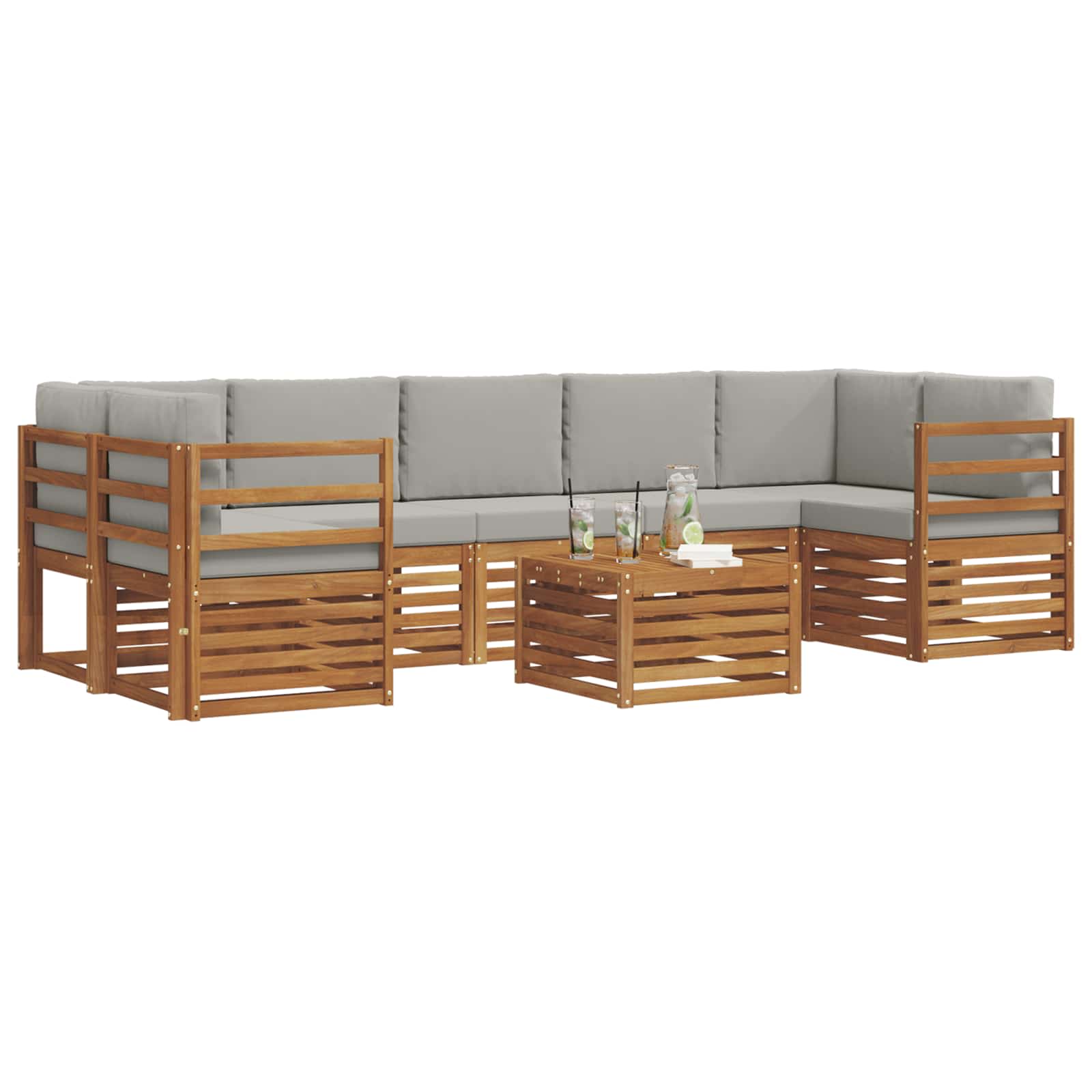 Set di divani da esterno 8 pcs Grigio Naturale e Chiaro | homemem39