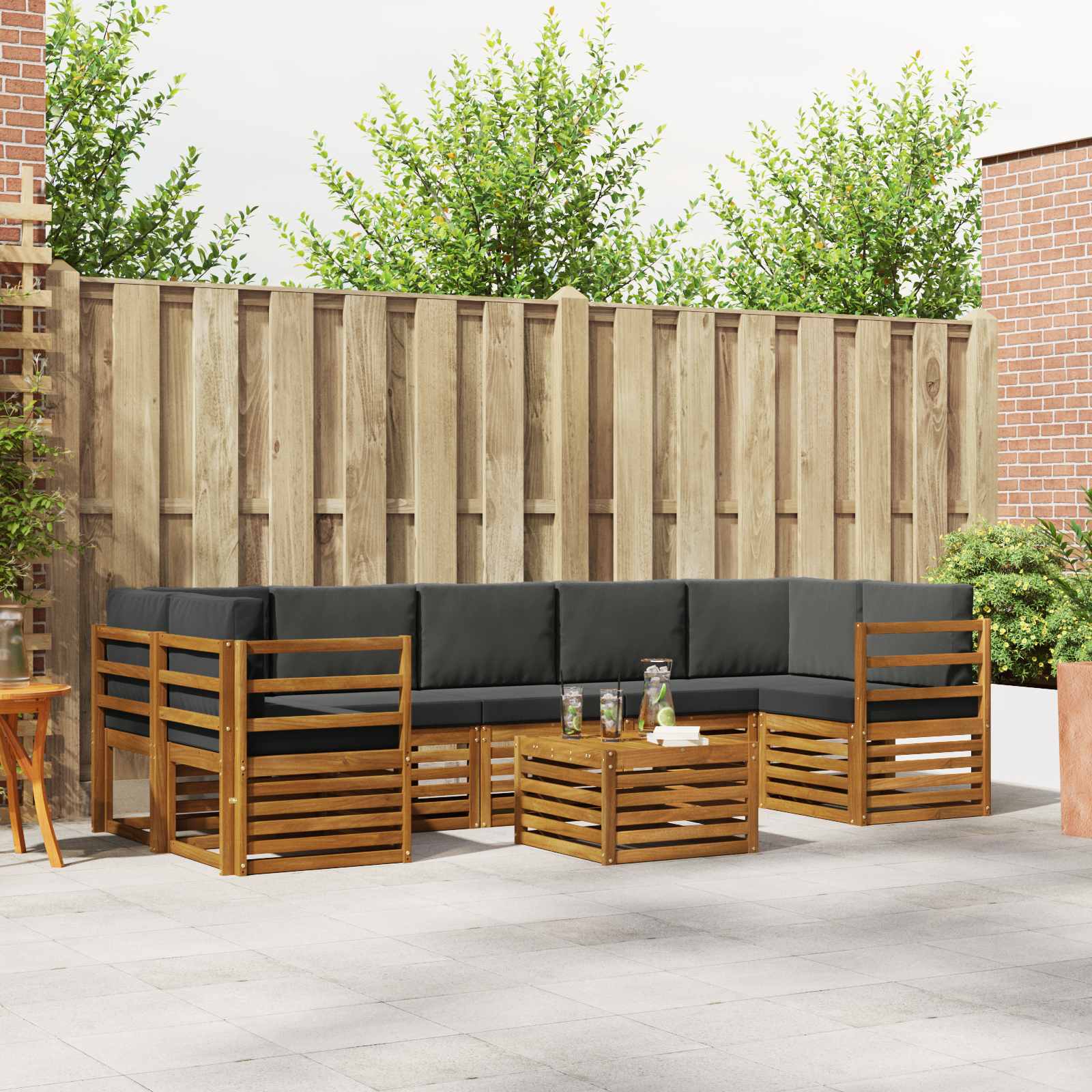 Set di divani da esterno con cuscino 8 pcs Naturale e Antracite | homemem39