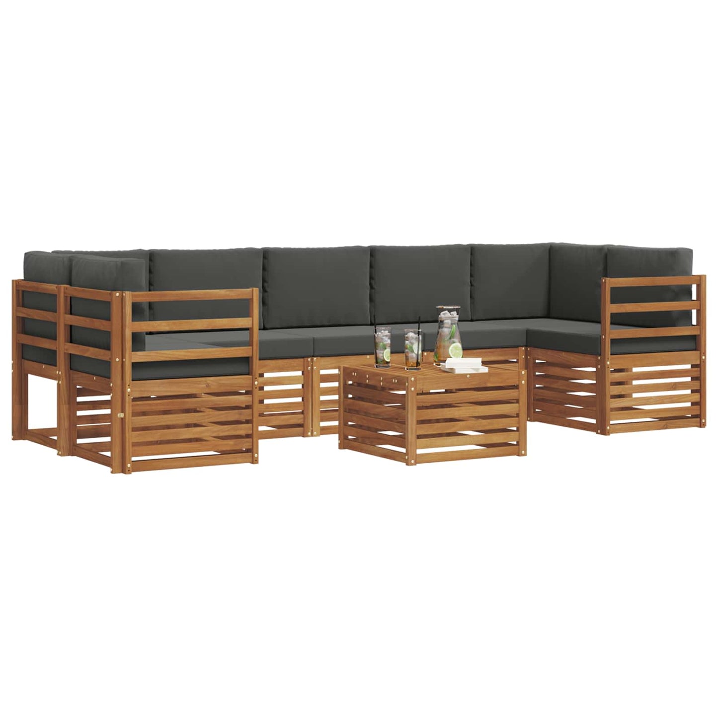 Set di divani da esterno con cuscino 8 pcs Naturale e Antracite