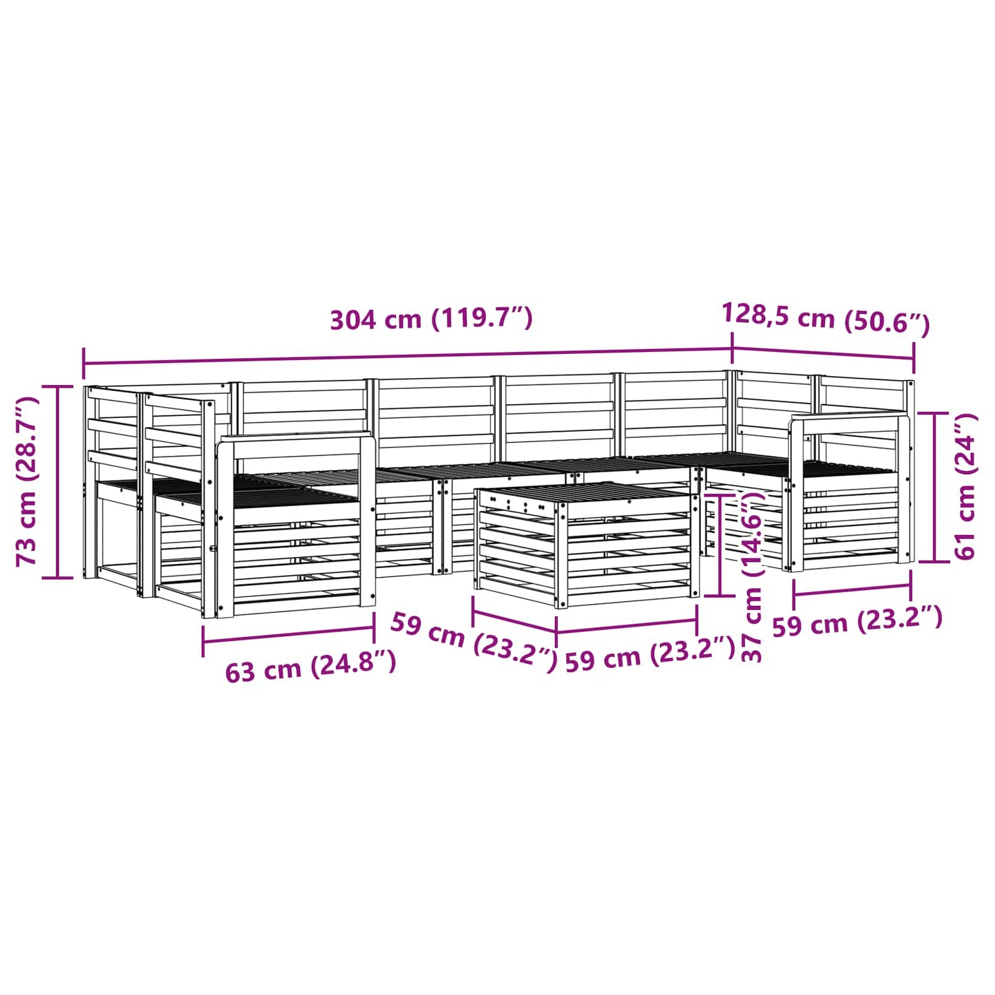 Set divani 8 pcs Naturale Legno di Acacia Massello | homemem39