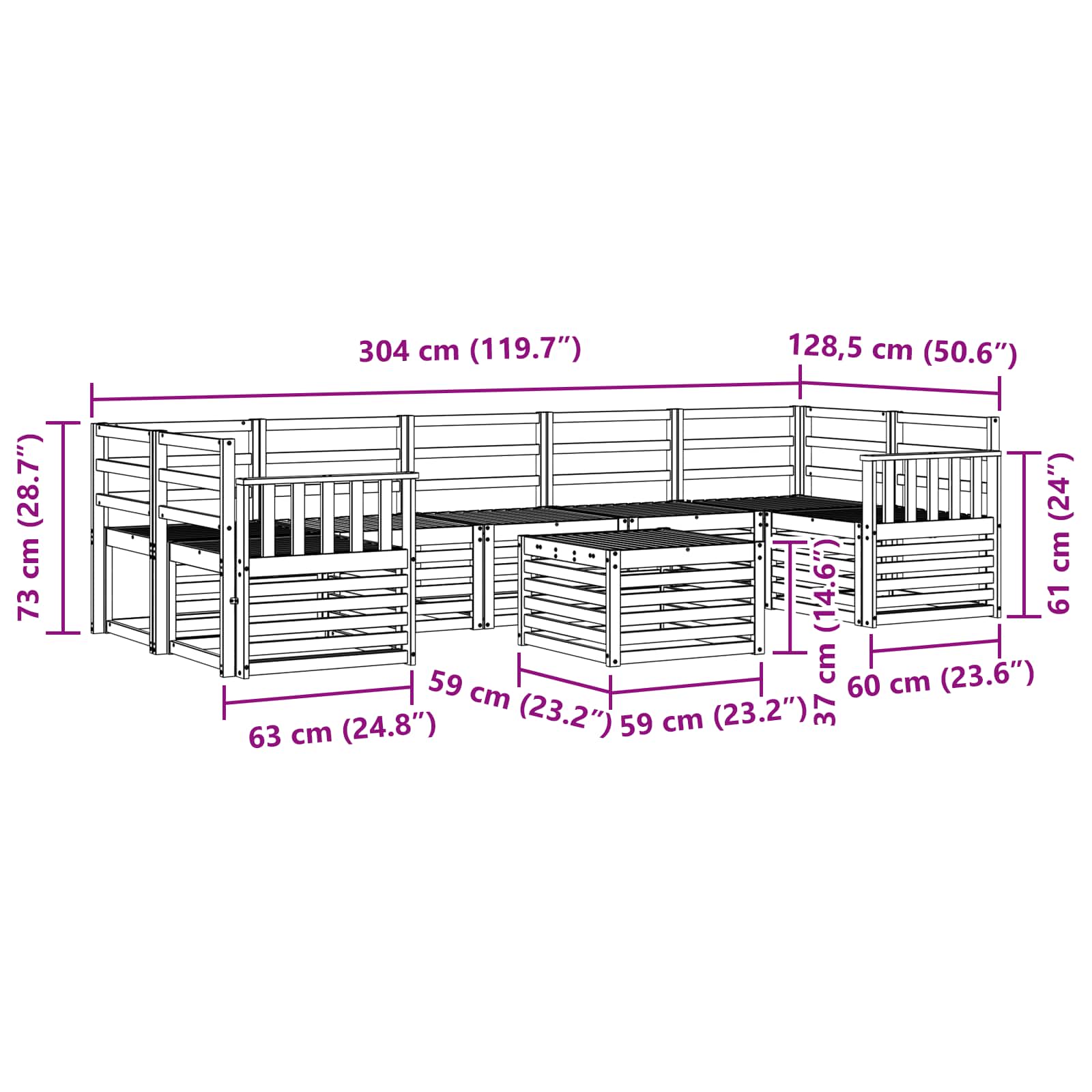 Set divani 8 pcs Naturale Legno di Acacia Massello | homemem39