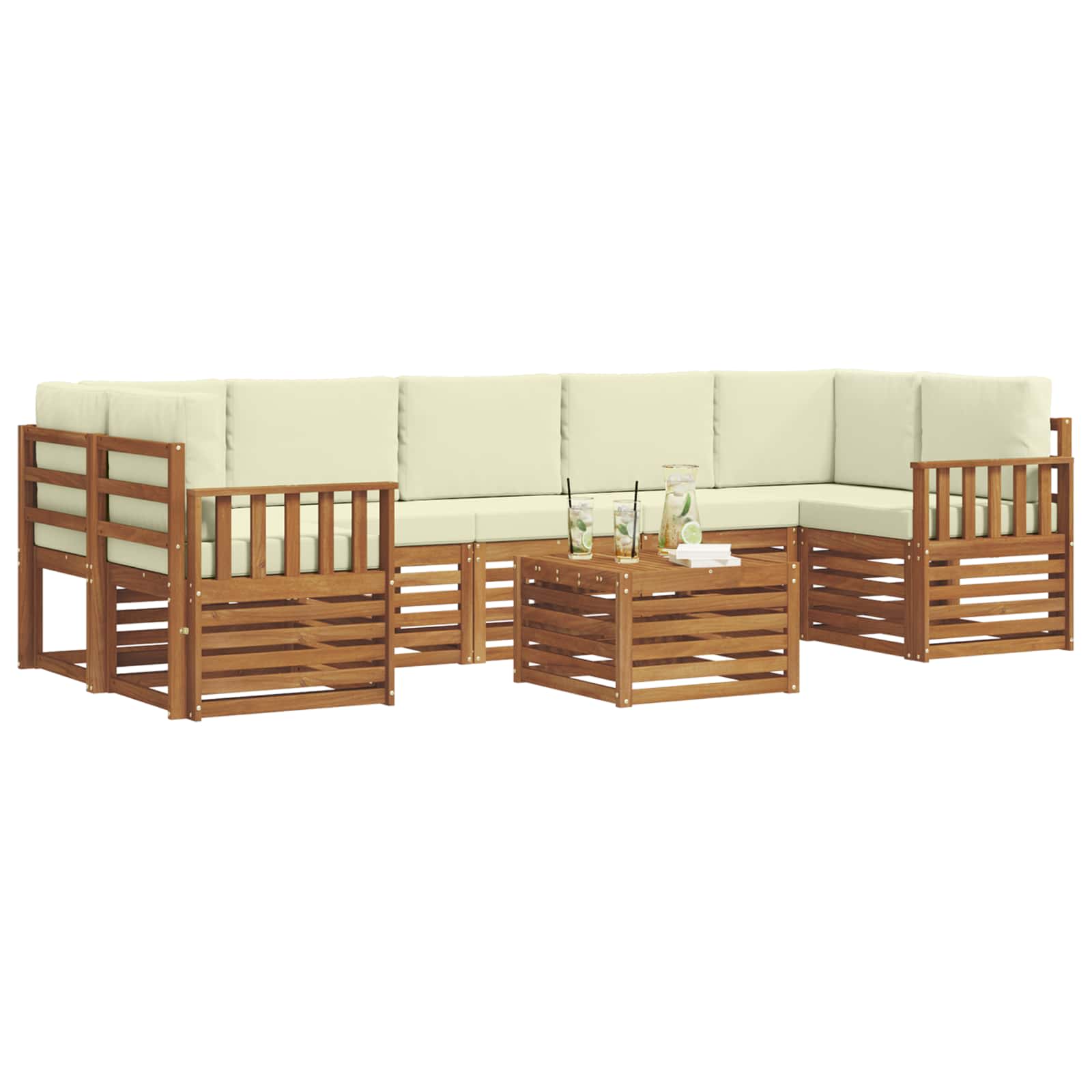 Set di divani da esterno con cuscino 8 pcs Naturale e Crema | homemem39