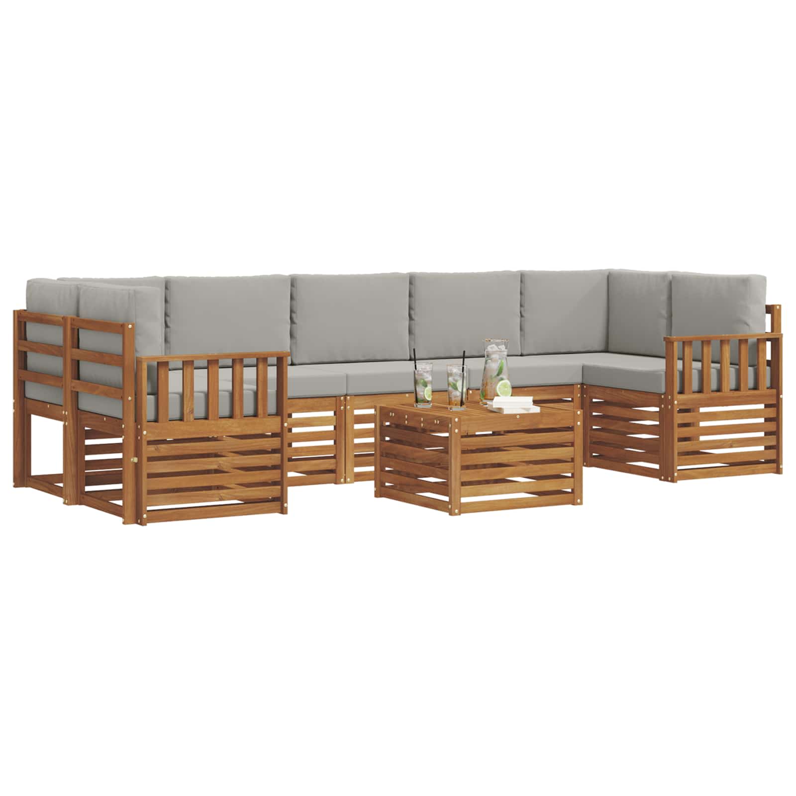 Set di divani da esterno 8 pcs Grigio Naturale e Chiaro | homemem39