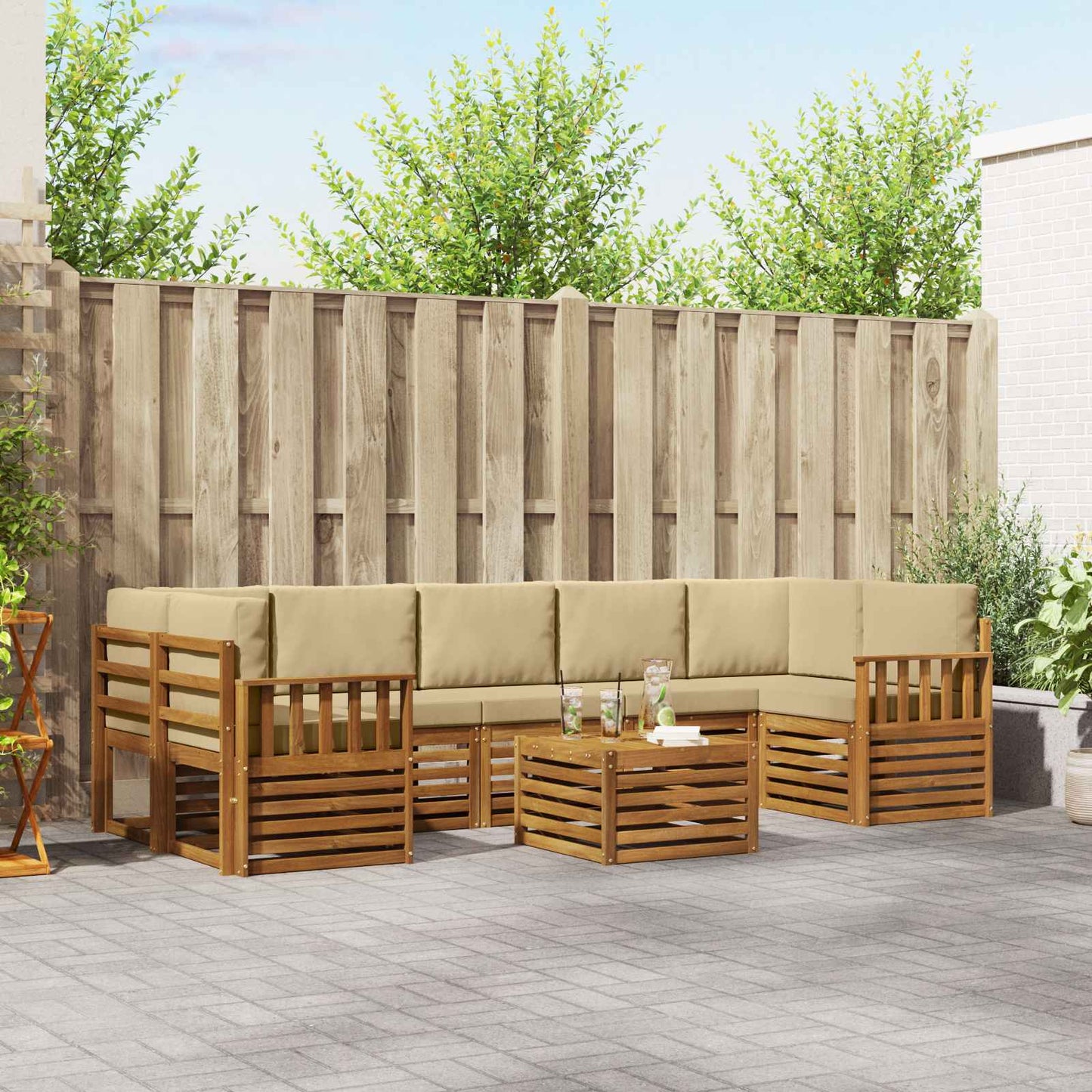 Set di divani da esterno con cuscino 8 pcs Naturale e Beige