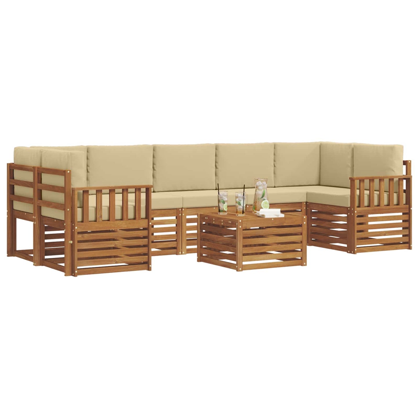 Set di divani da esterno con cuscino 8 pcs Naturale e Beige