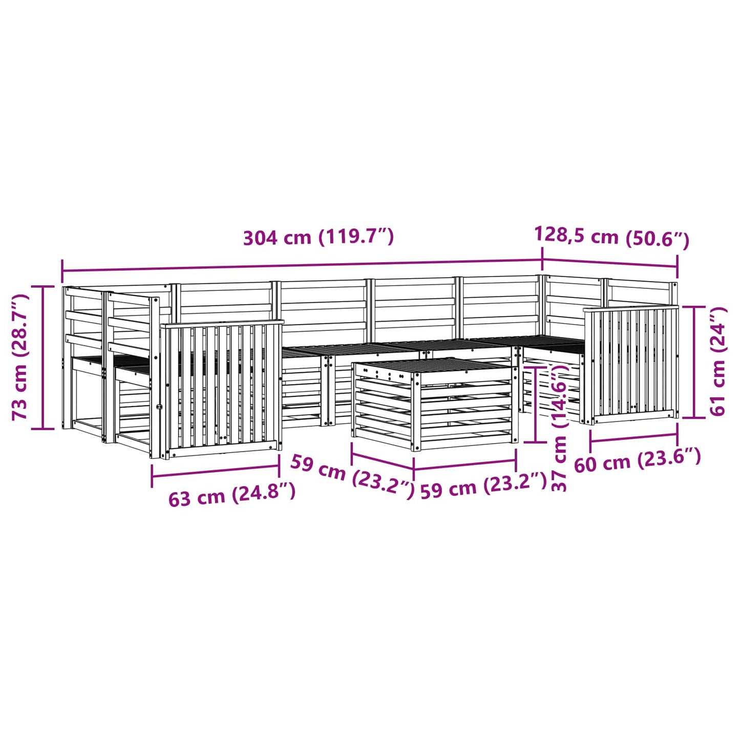 Set divani 8 pcs Naturale Legno di Acacia Massello | homemem39