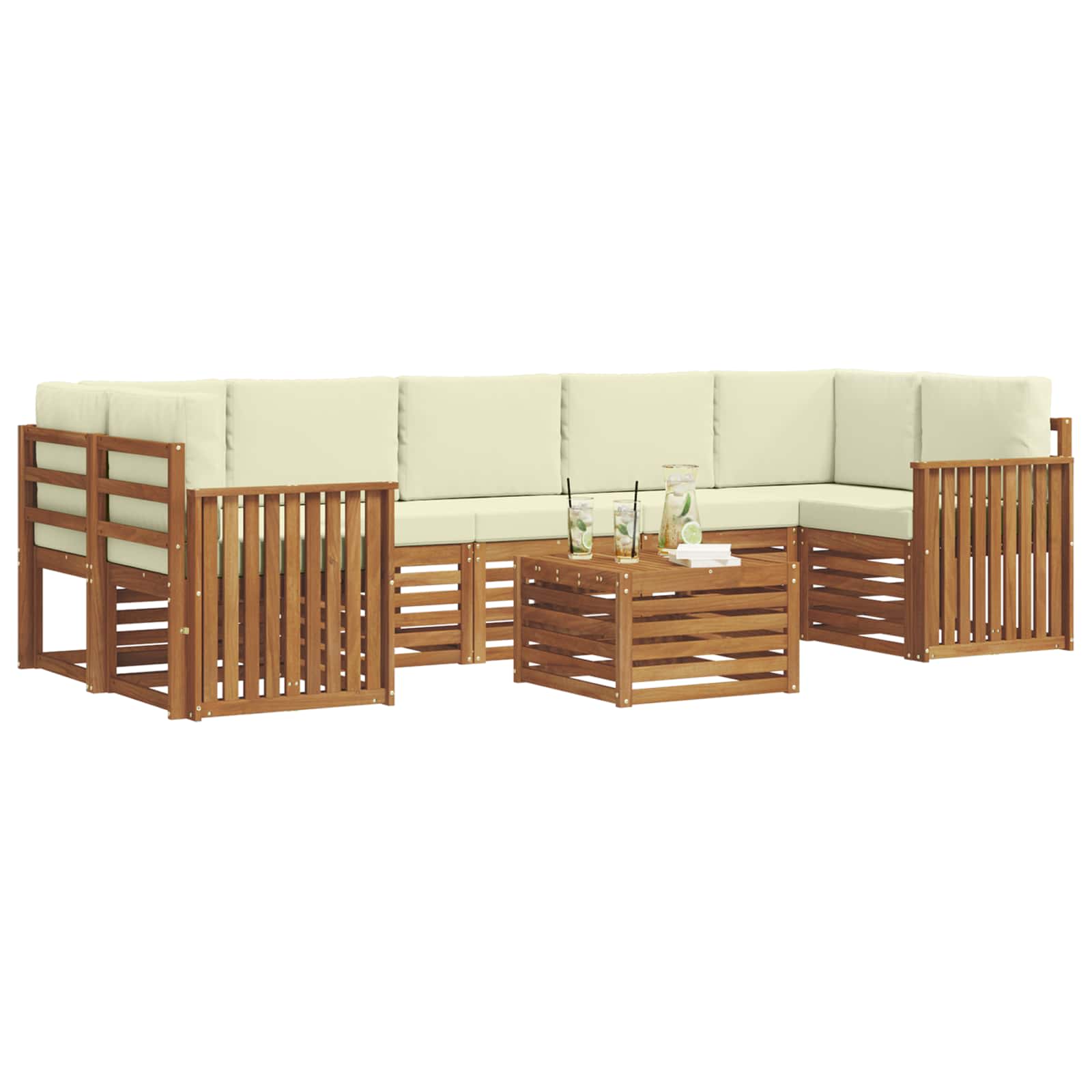 Set di divani da esterno con cuscino 8 pcs Naturale e Crema | homemem39