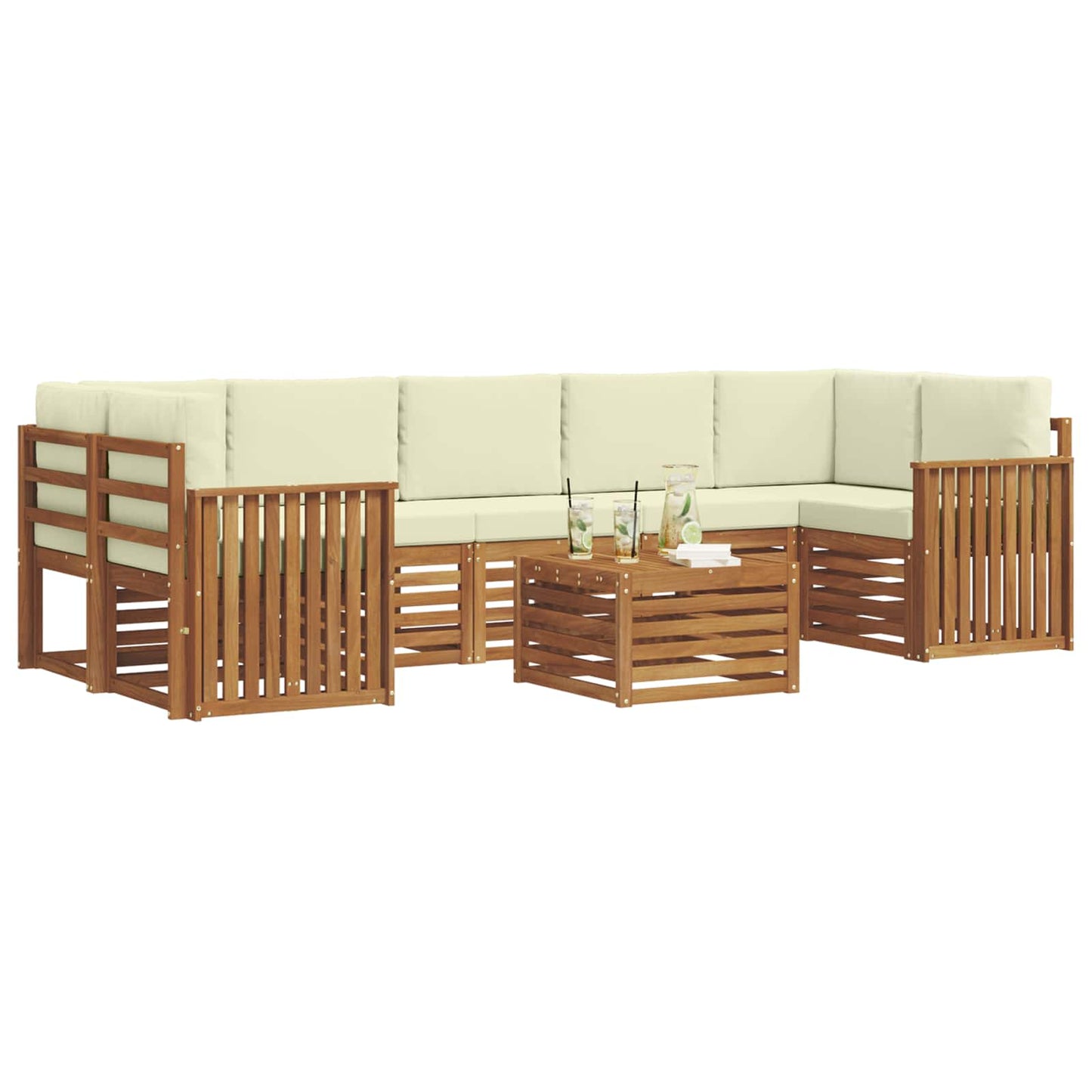 Set di divani da esterno con cuscino 8 pcs Naturale e Crema
