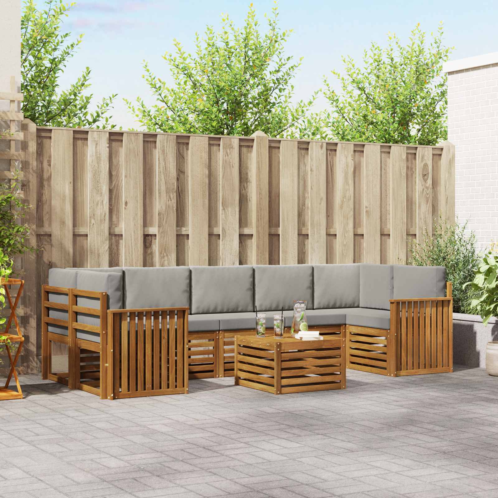 Set di divani da esterno 8 pcs Grigio Naturale e Chiaro | homemem39