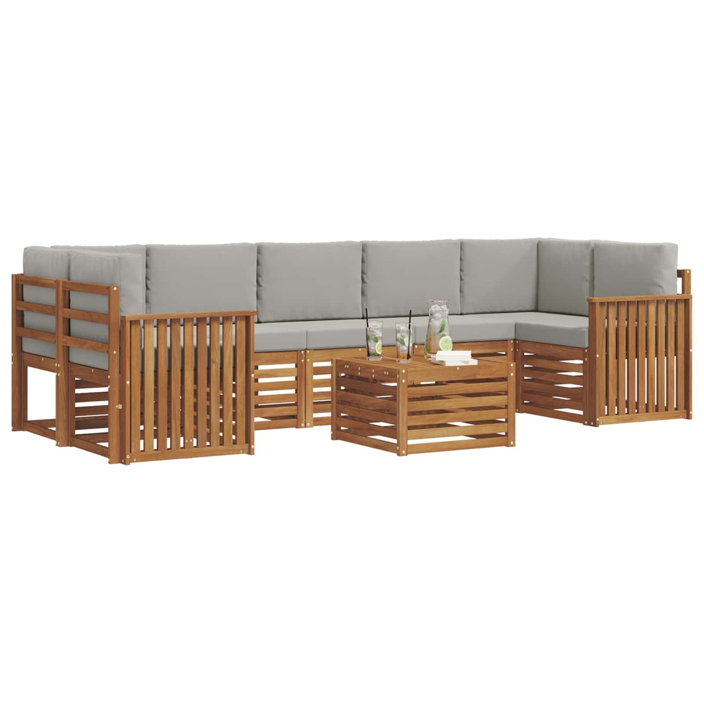 Set di divani da esterno 8 pcs Grigio Naturale e Chiaro