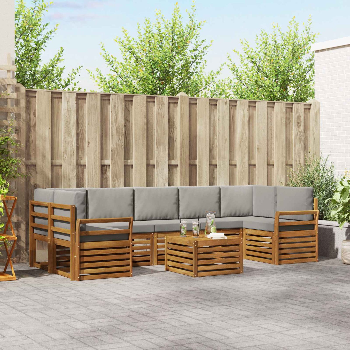Set di divani da esterno 8 pcs Grigio Naturale e Chiaro