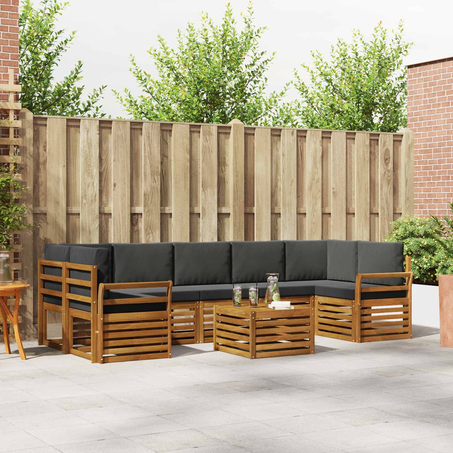 Set di divani da esterno con cuscino 8 pcs Naturale e Antracite | homemem39