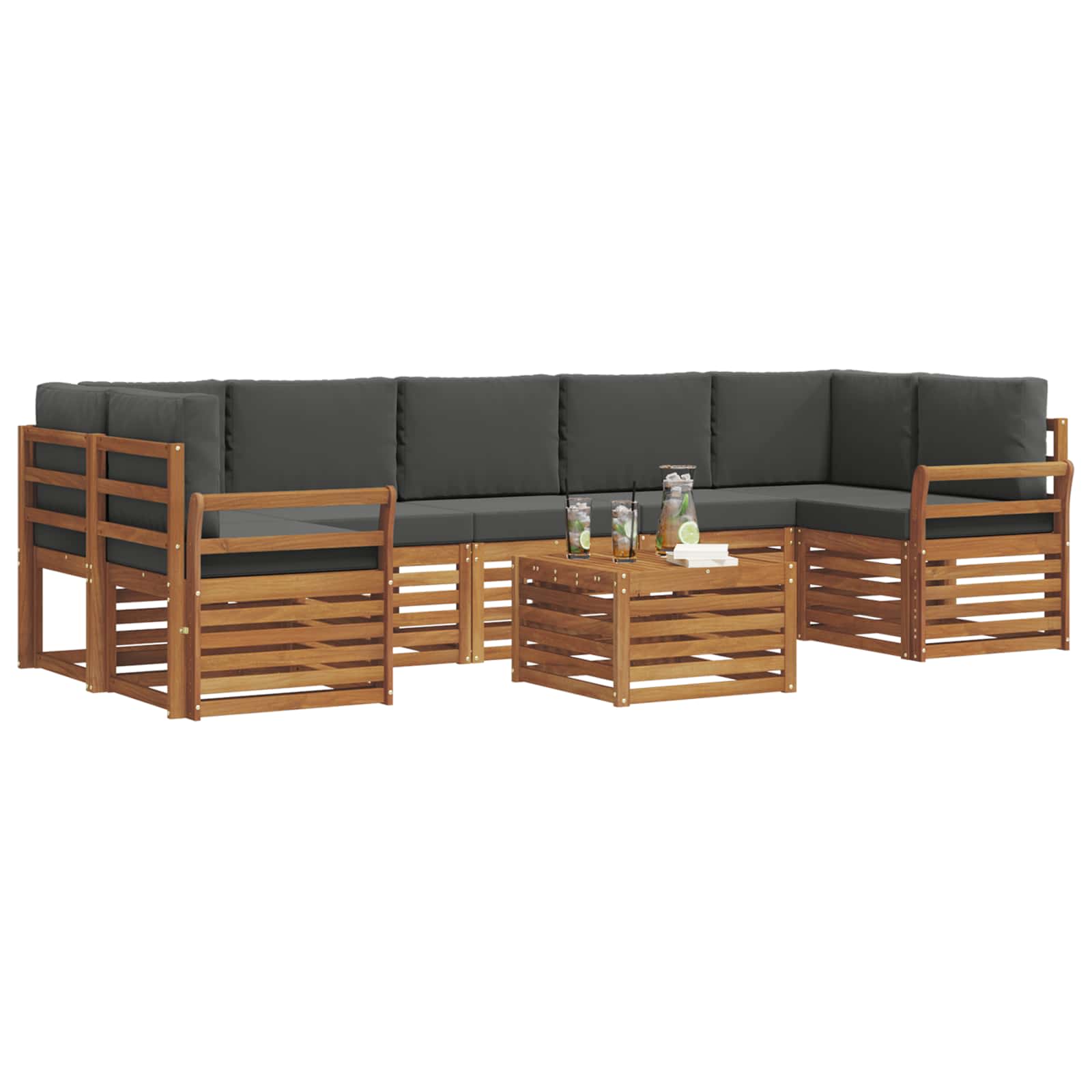 Set di divani da esterno con cuscino 8 pcs Naturale e Antracite | homemem39