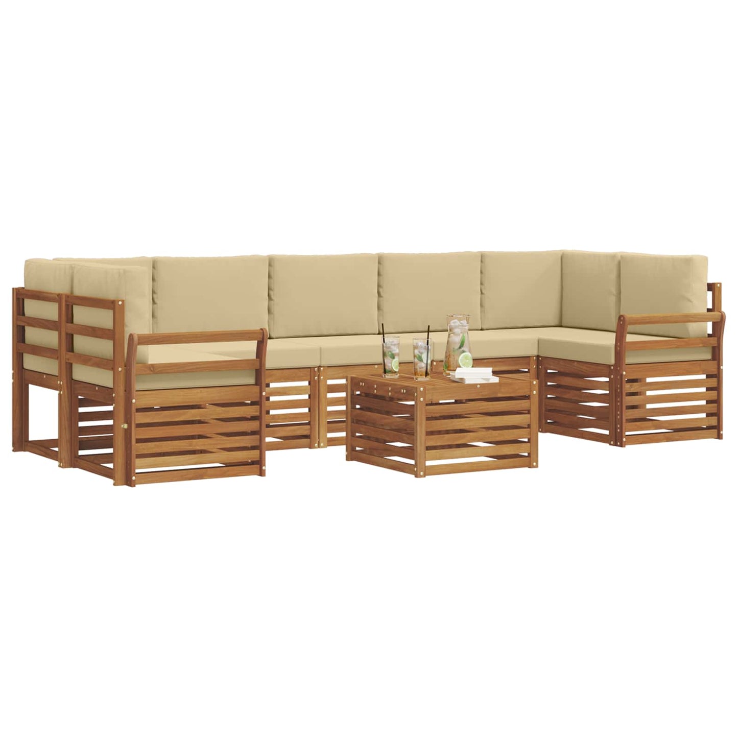 Set di divani da esterno con cuscino 8 pcs Naturale e Beige | homemem39