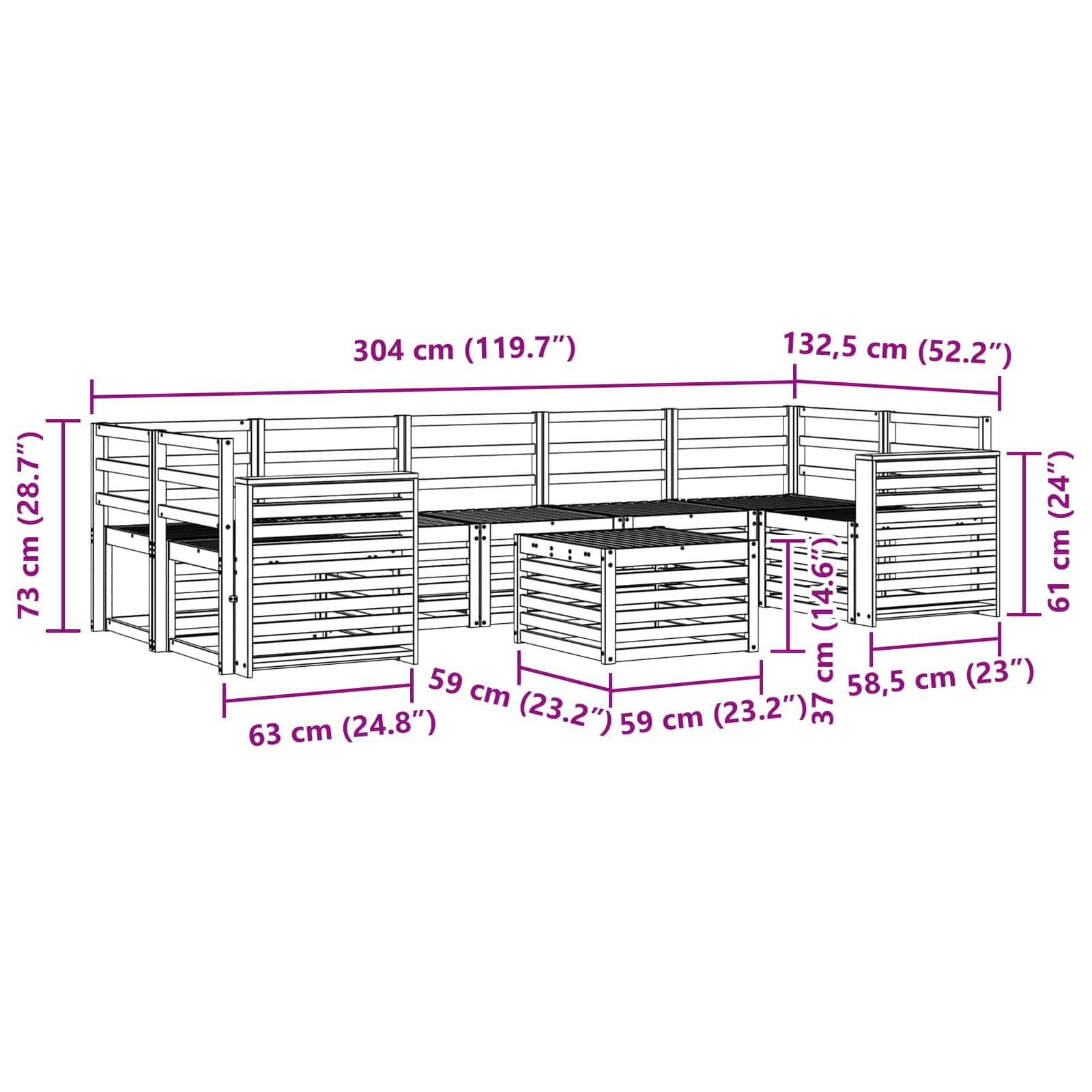 Set divani 8 pcs Naturale Legno di Acacia Massello | homemem39