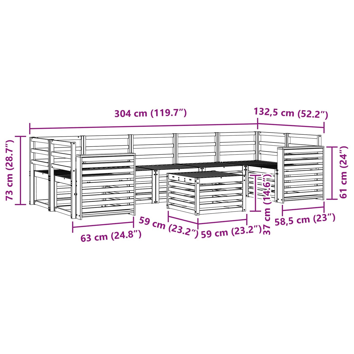 Set divani 8 pcs Naturale Legno di Acacia Massello