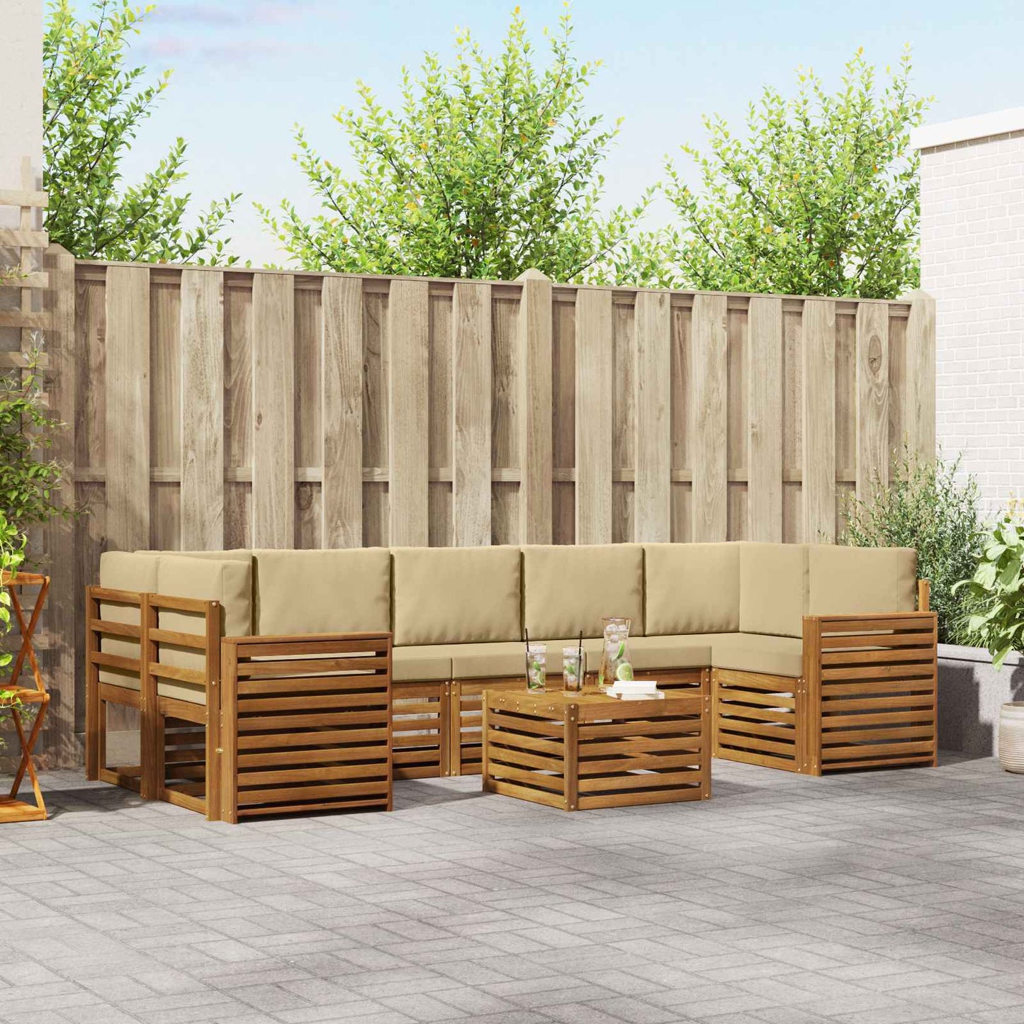 Set di divani da esterno con cuscino 8 pcs Naturale e Beige | homemem39