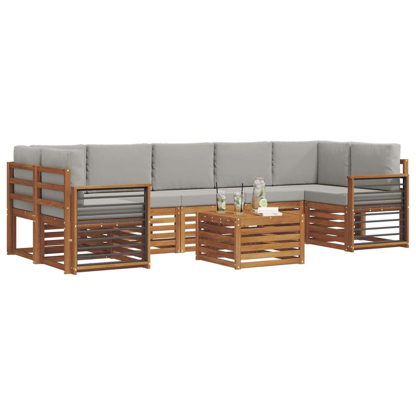 Set di divani da esterno 8 pcs Grigio Naturale e Chiaro