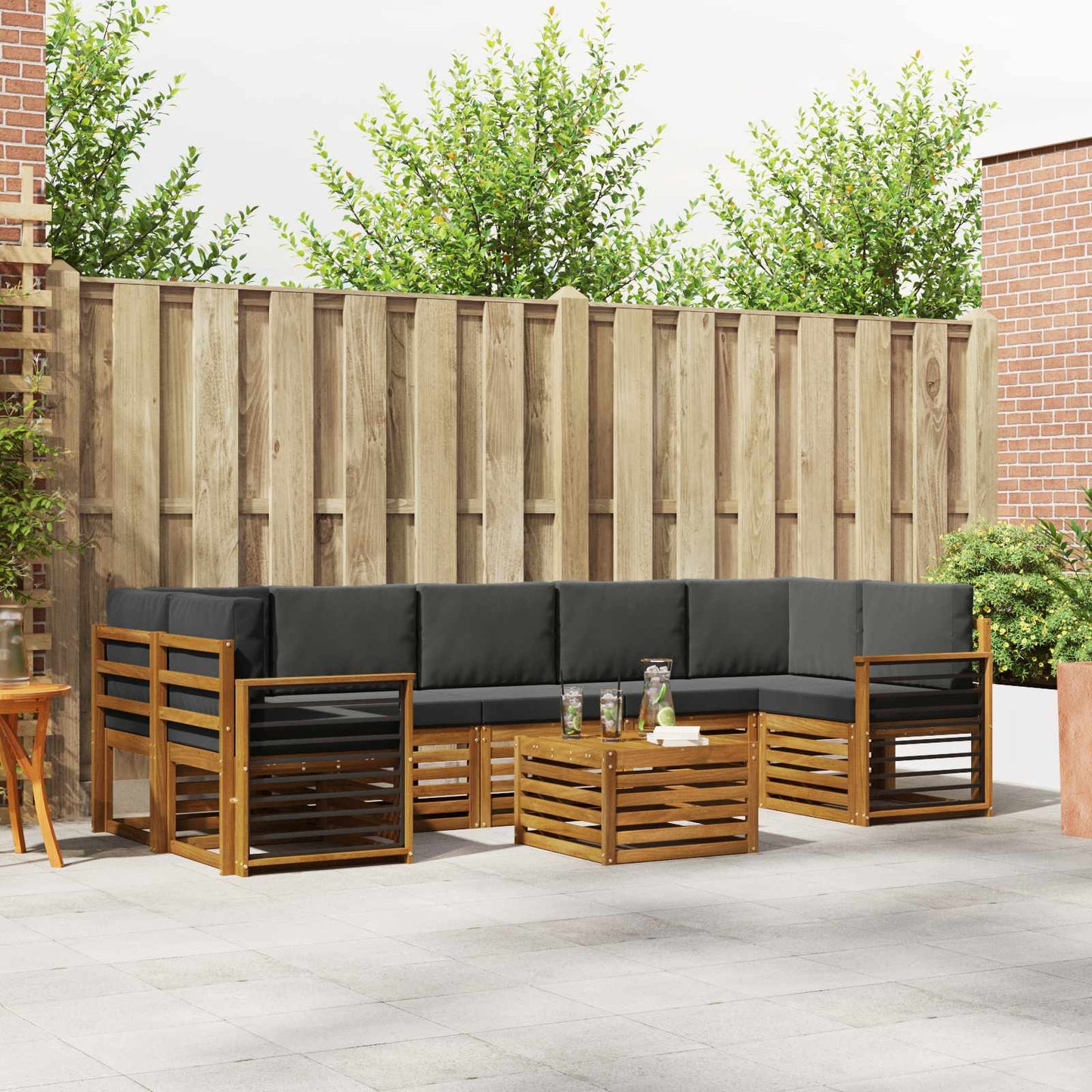Set di divani da esterno con cuscino 8 pcs Naturale e Antracite