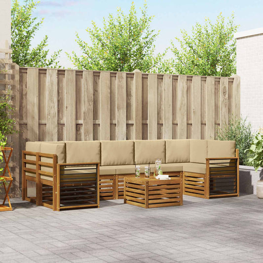 Set di divani da esterno con cuscino 8 pcs Naturale e Beige | homemem39