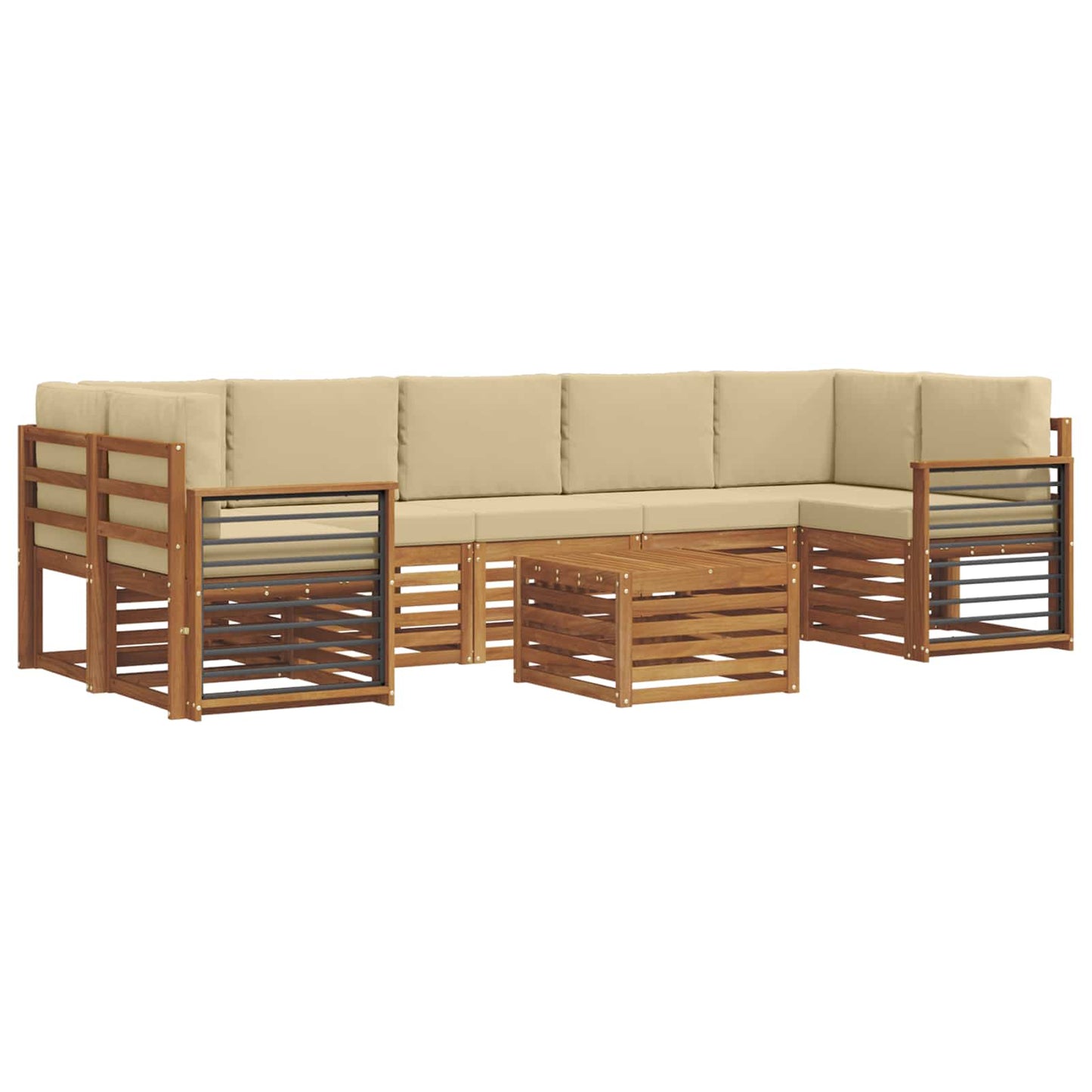 Set di divani da esterno con cuscino 8 pcs Naturale e Beige