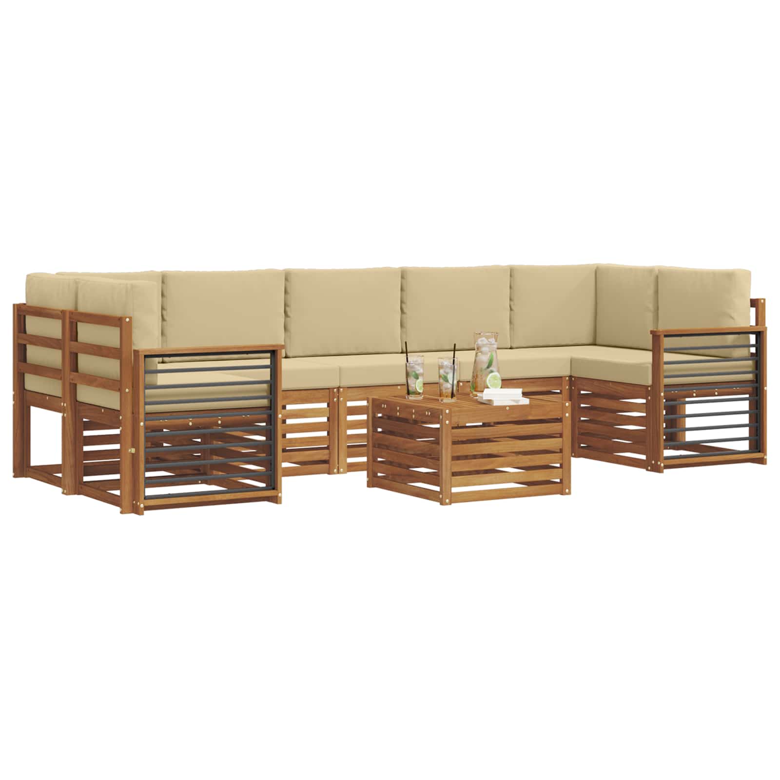 Set di divani da esterno con cuscino 8 pcs Naturale e Beige | homemem39