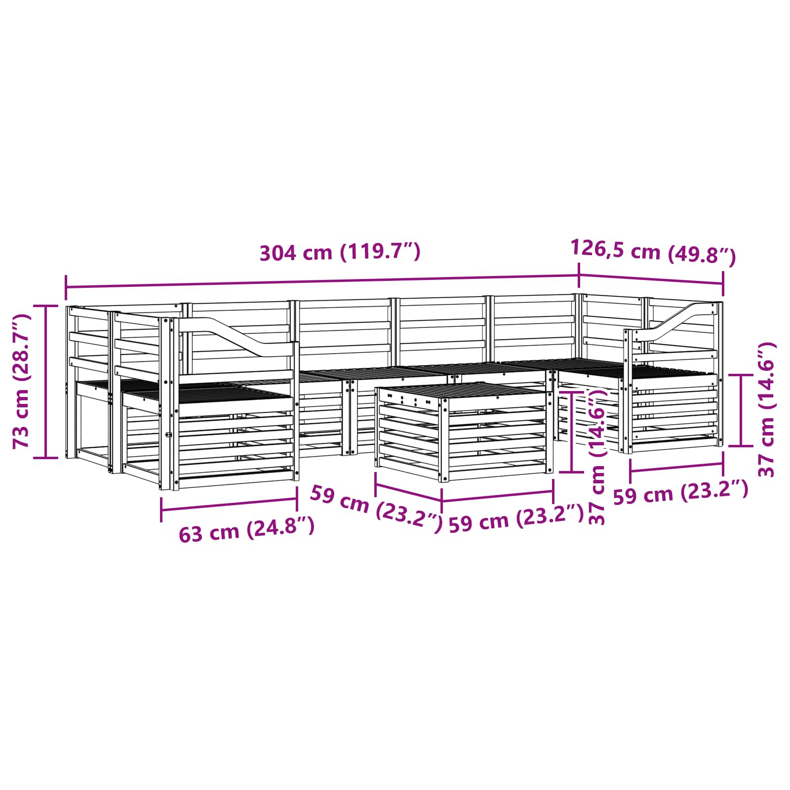 Set divani 8 pcs Naturale Legno di Acacia Massello | homemem39