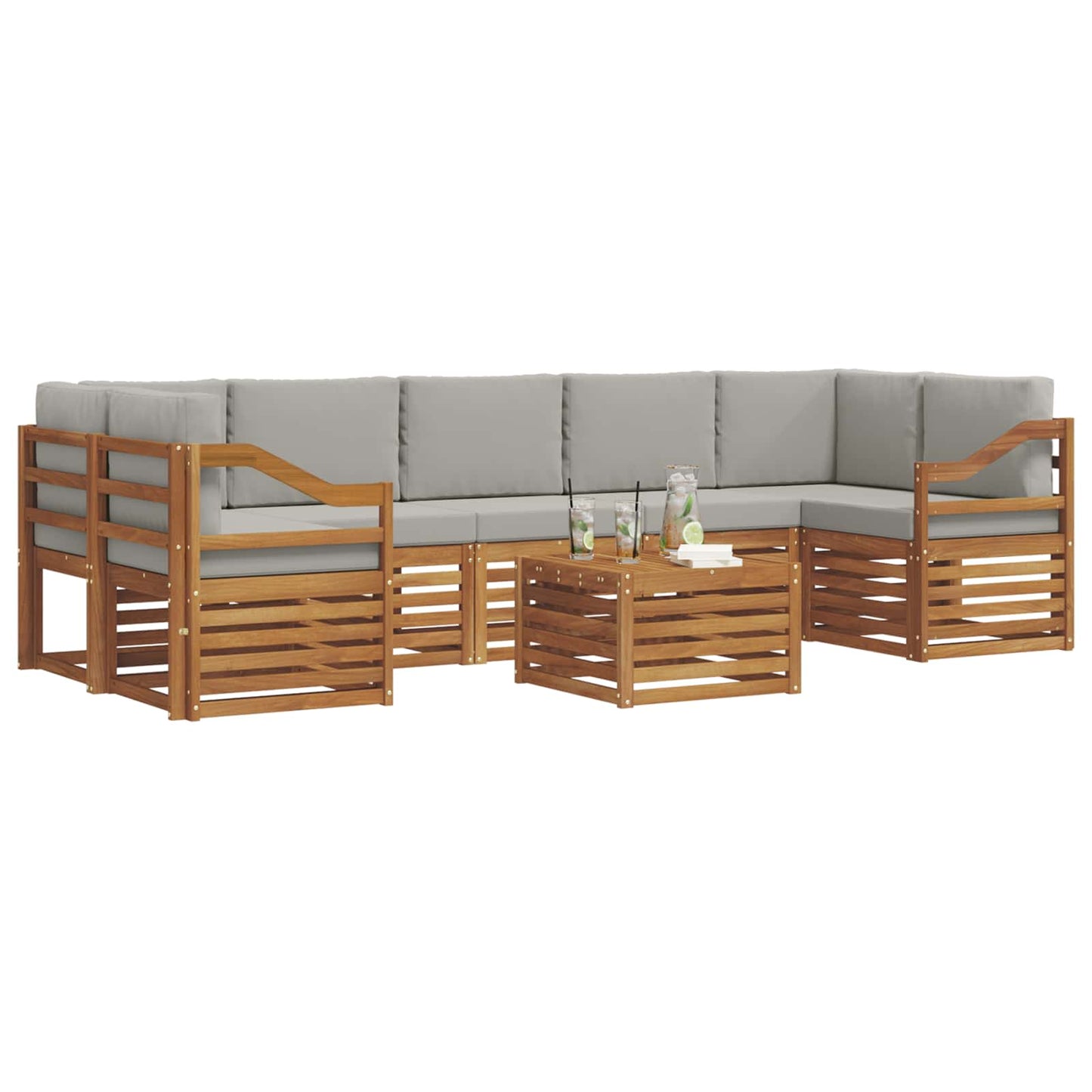 Set di divani da esterno 8 pcs Grigio Naturale e Chiaro | homemem39