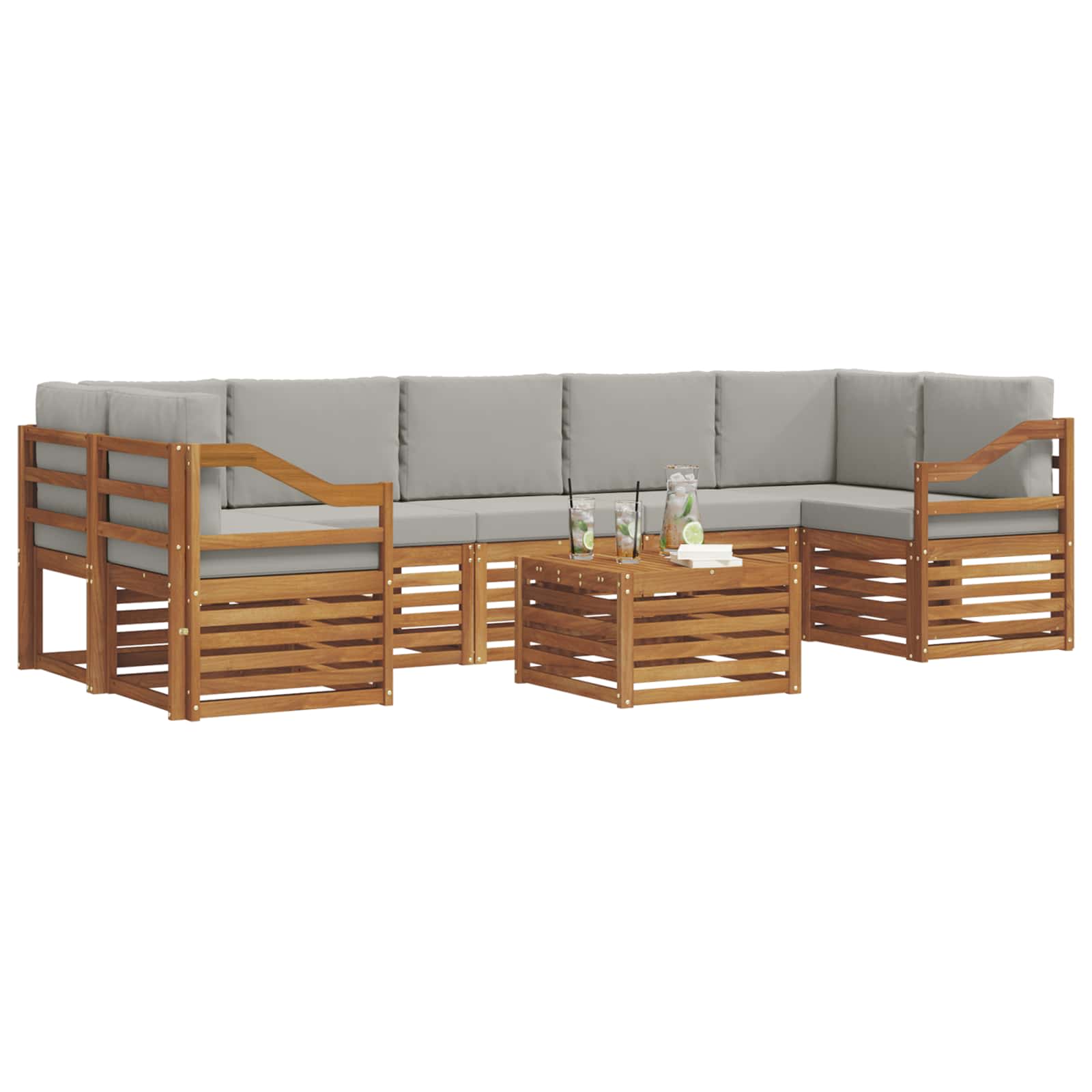 Set di divani da esterno 8 pcs Grigio Naturale e Chiaro | homemem39