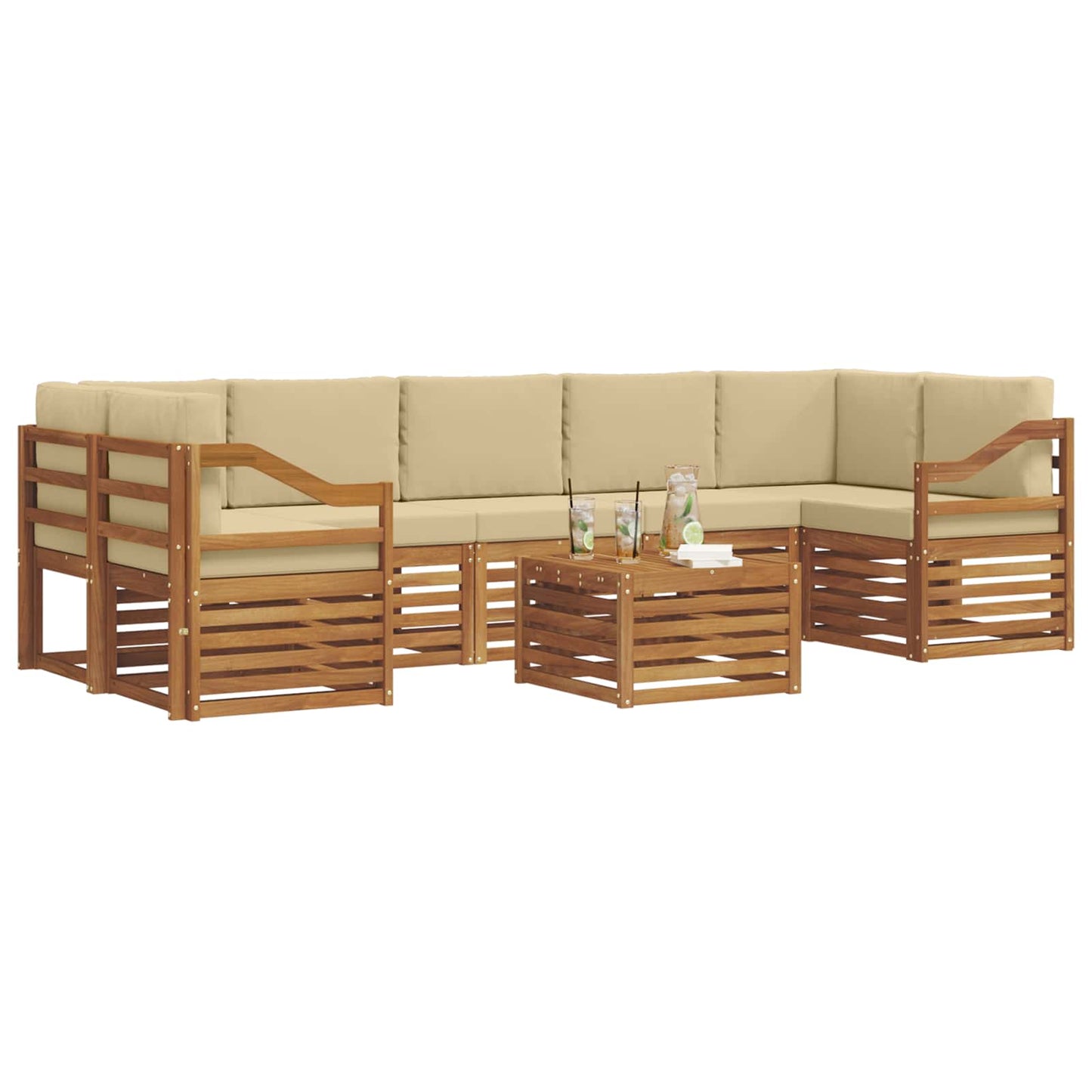 Set di divani da esterno con cuscino 8 pcs Naturale e Beige
