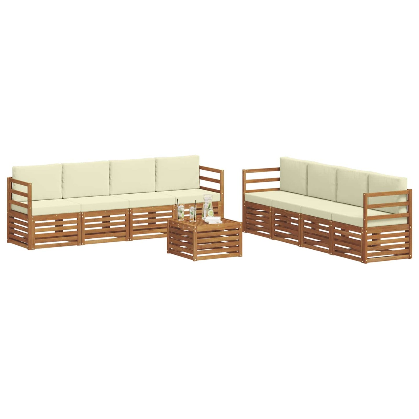Set divani 9 pcs Naturale e Crema Legno di Acacia Massello | homemem39