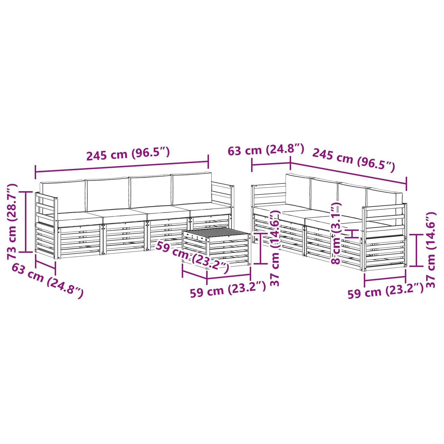 Set divani 9 pcs Naturale e Antracite Legno di Acacia Massello | homemem39
