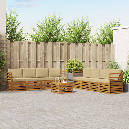 Set divani 9 pcs Naturale e Beige Legno di Acacia Massello