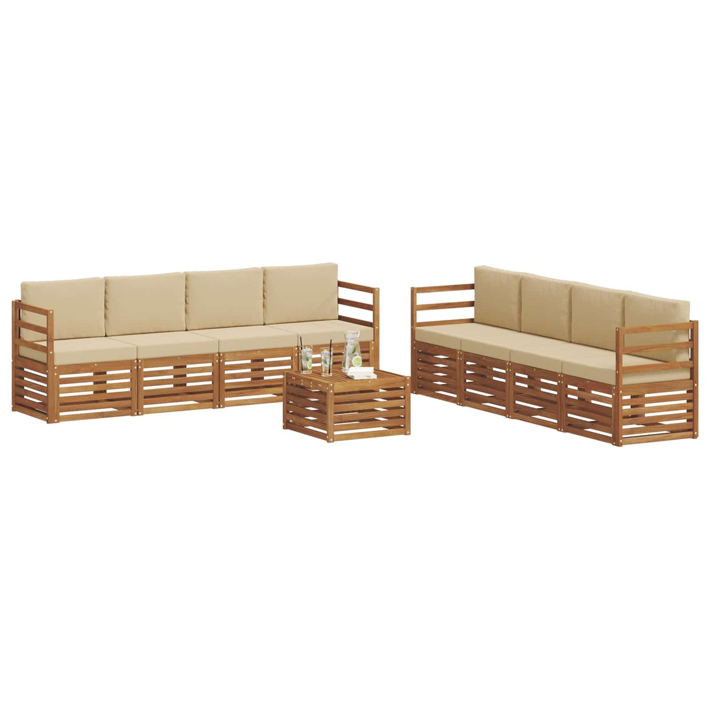 Set divani 9 pcs Naturale e Beige Legno di Acacia Massello | homemem39