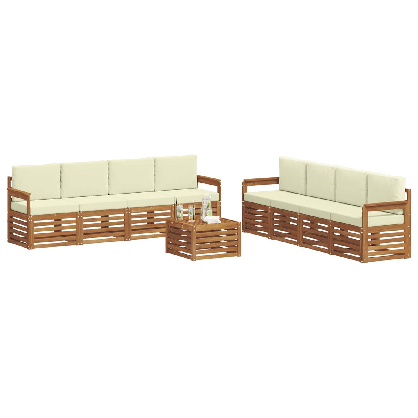 Set divani 9 pcs Naturale e Crema Legno di Acacia Massello | homemem39
