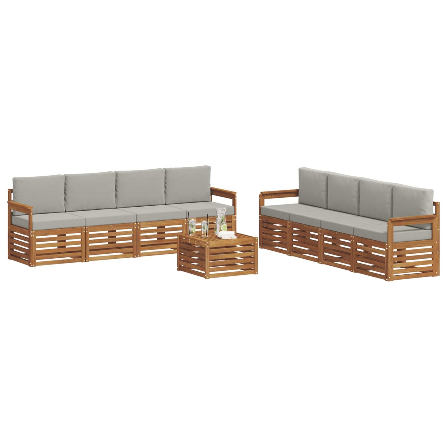 Set divani con cuscino 9 pcs Grigio Naturale e Chiaro
