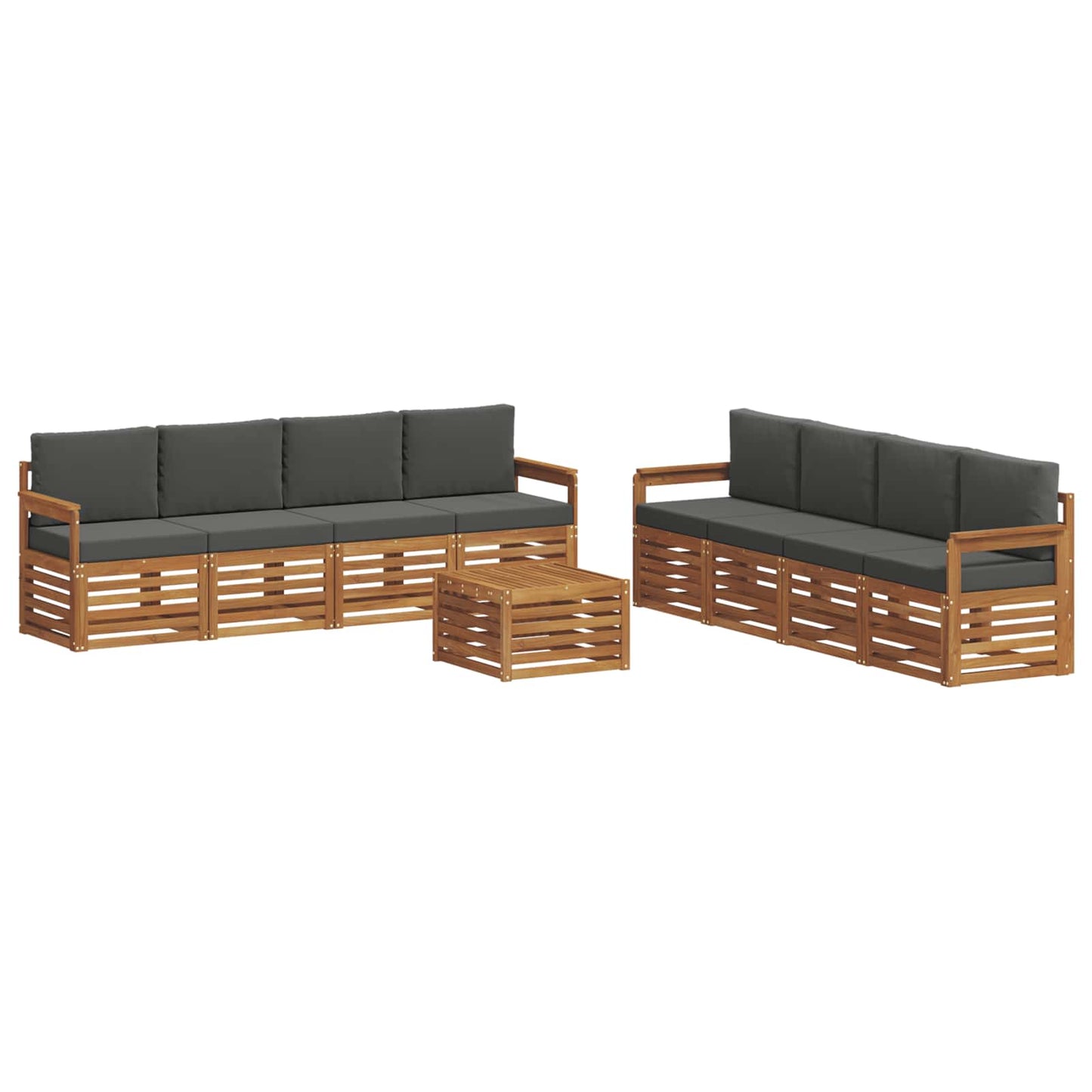 Set divani 9 pcs Naturale e Antracite Legno di Acacia Massello | homemem39