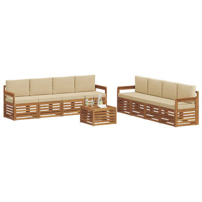 Set divani 9 pcs Naturale e Beige Legno di Acacia Massello