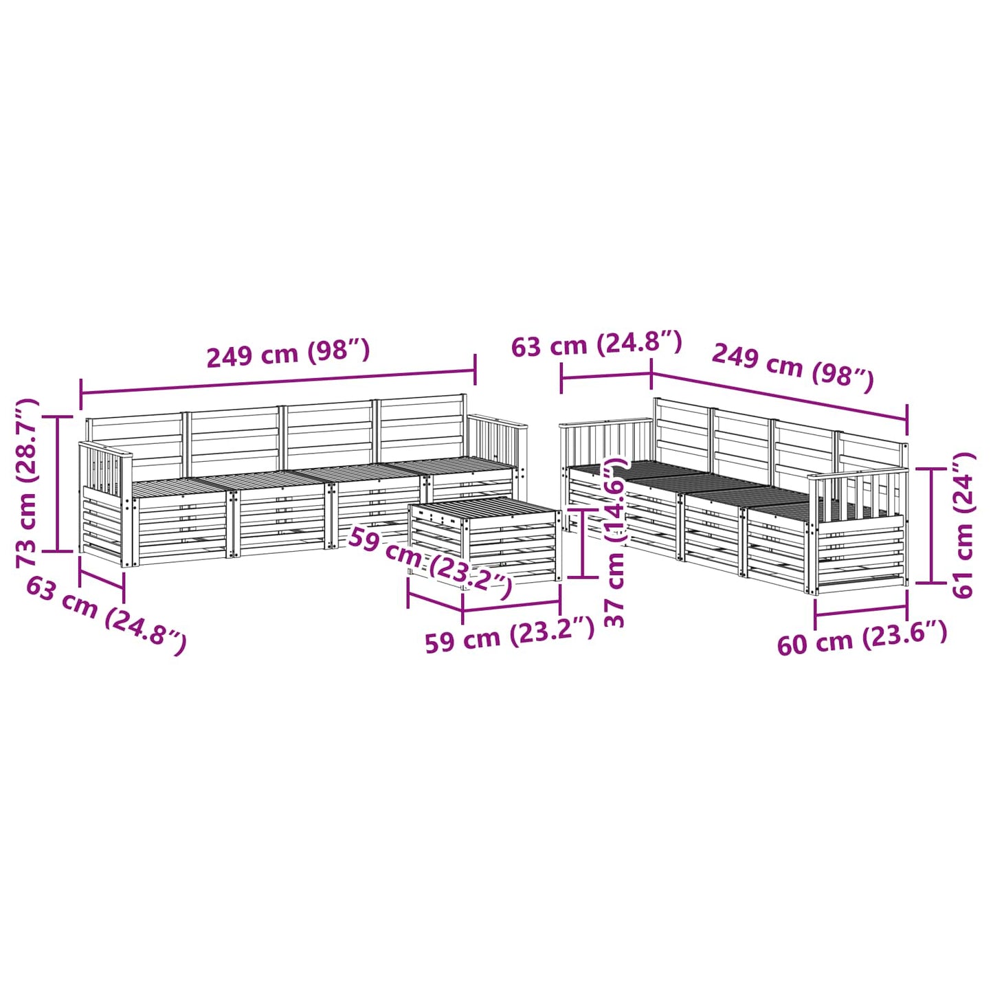 Set divani 9 pcs Naturale Legno di Acacia Massello