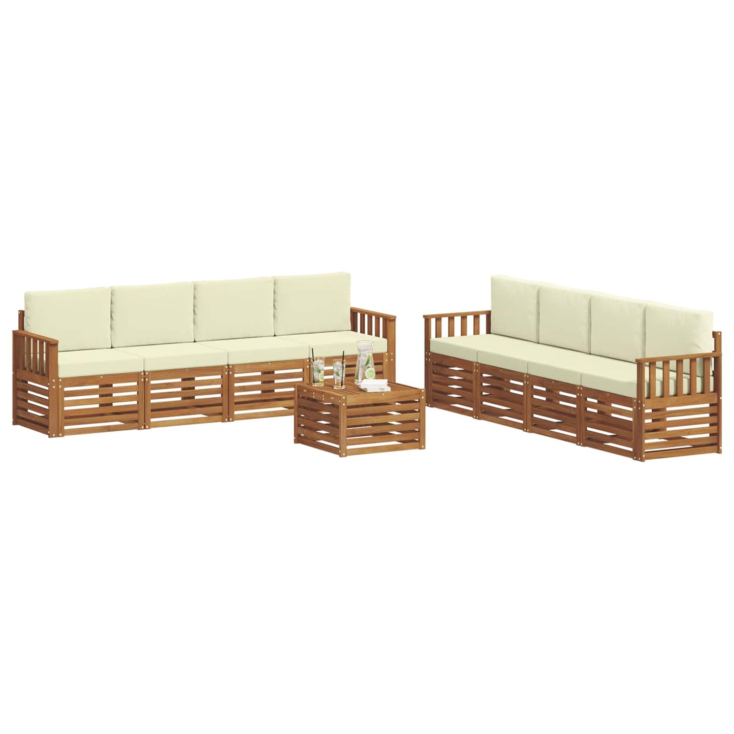 Set divani 9 pcs Naturale e Crema Legno di Acacia Massello