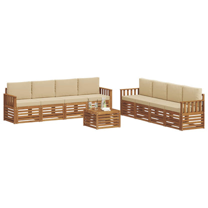 Set divani 9 pcs Naturale e Beige Legno di Acacia Massello