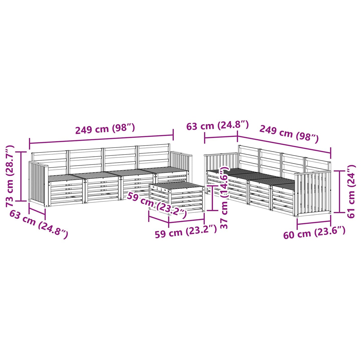 Set divani 9 pcs Naturale Legno di Acacia Massello