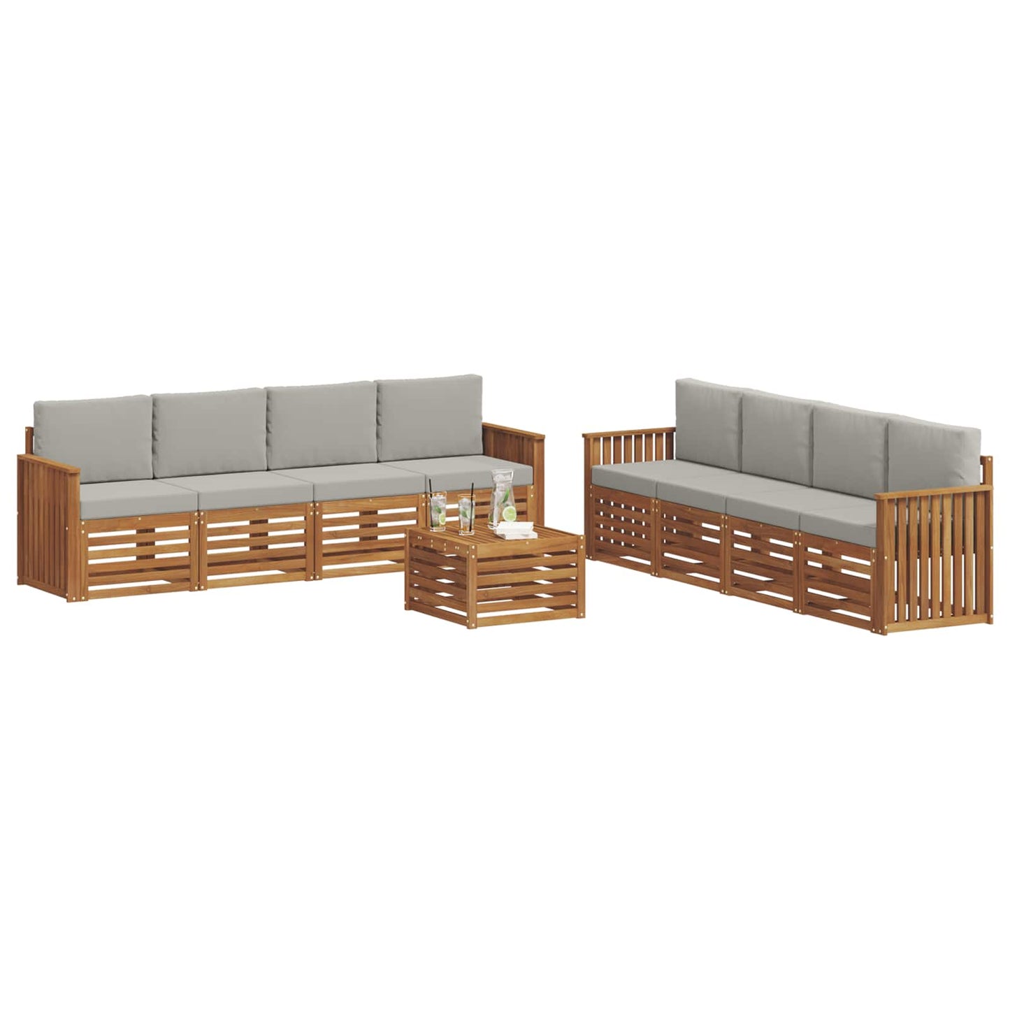 Set divani con cuscino 9 pcs Grigio Naturale e Chiaro | homemem39